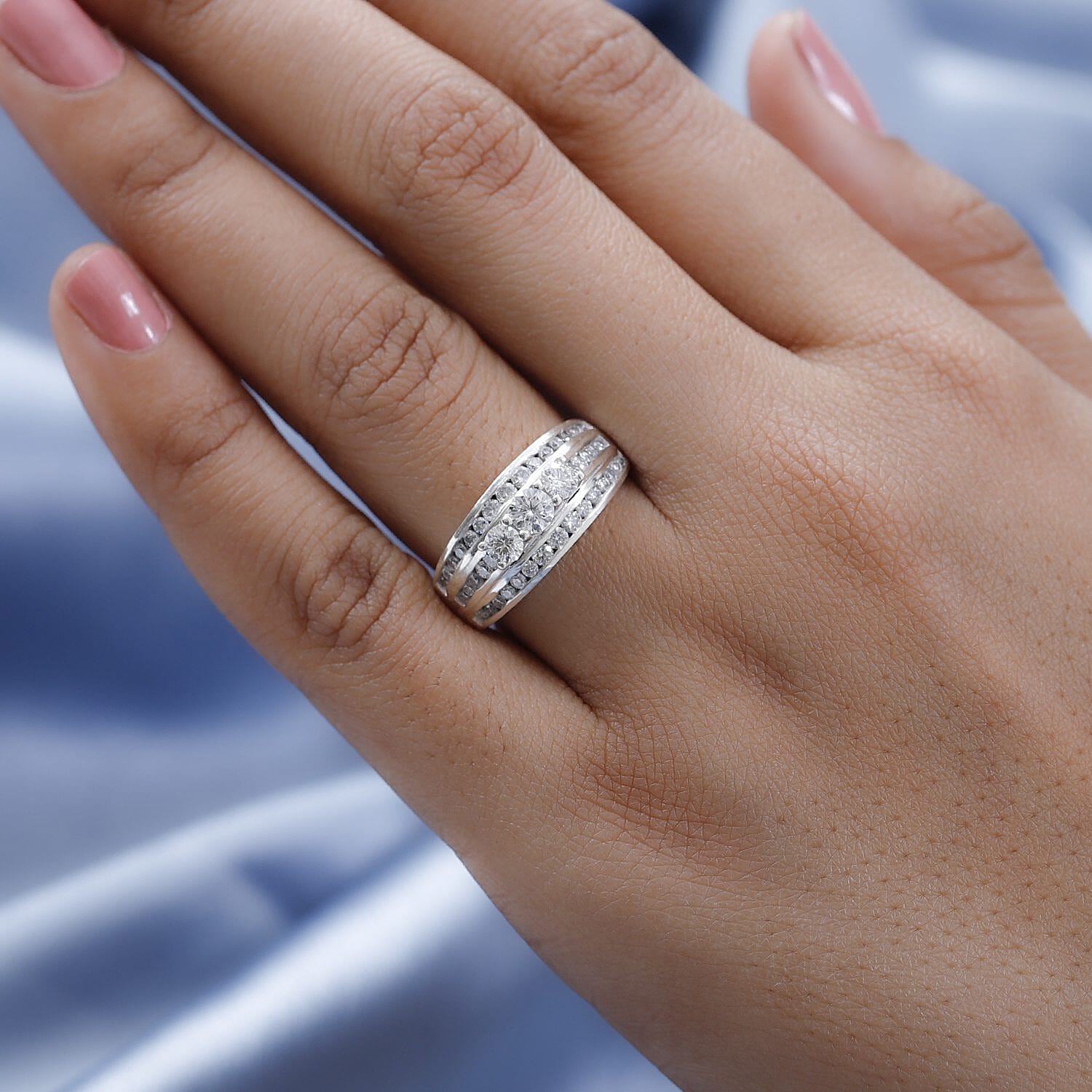 Moissanite Ring in Platinum Overlay Sterling Silver 1.41 Ct