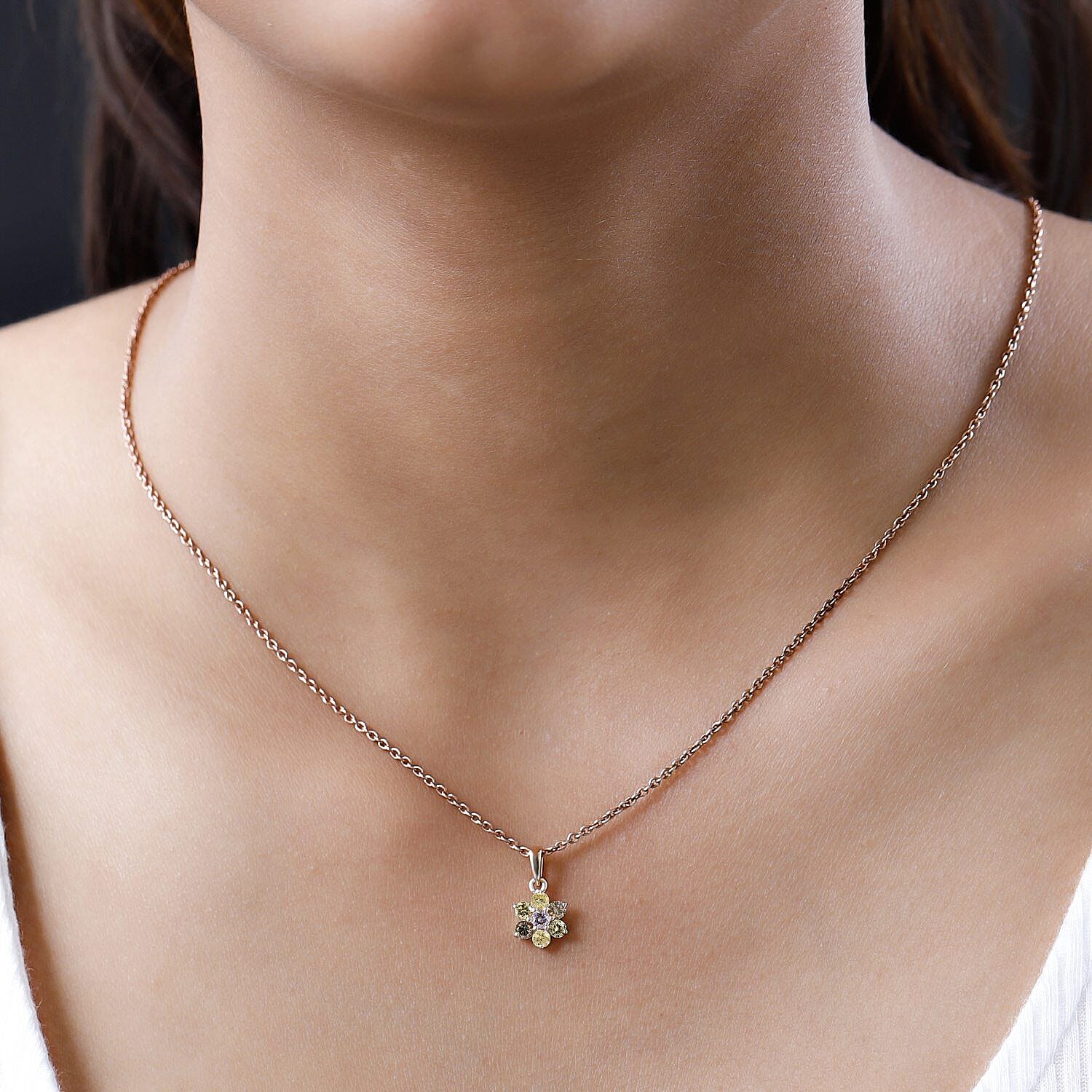 14K Rose Gold SGL Certified Pink Diamond, Champagne Diamond and Natural Yellow Diamond Floral Pendant 0.50 Ct.
