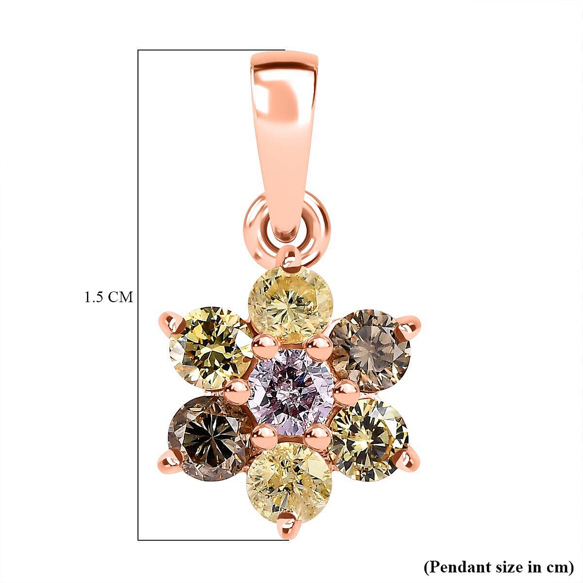 14K Rose Gold SGL Certified Pink Diamond, Champagne Diamond and Natural Yellow Diamond Floral Pendant 0.50 Ct.
