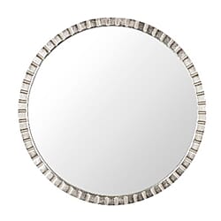 Green Decore Array Antique Plated Nickel Round Wall Mirror (Size 61 cm) - Silver