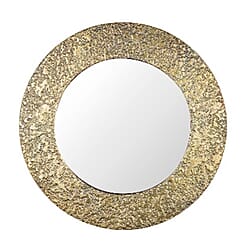 Green Decore Abyss Textured Round Wall Mirror (Size 63 cm) - Brass
