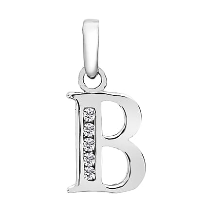 B Initial Pendant in 9K White Gold Cubic Zirconia 7mm x 12mm