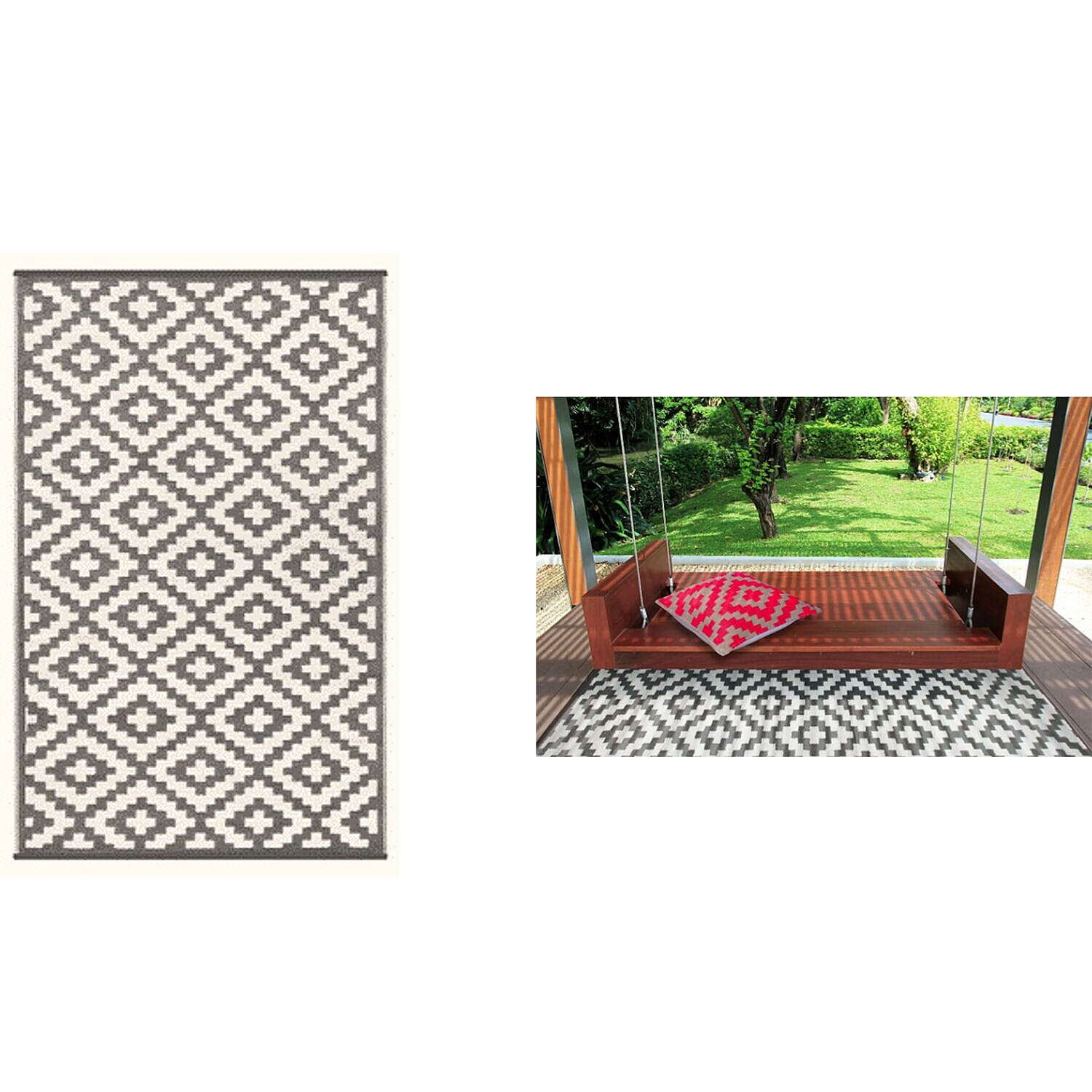 Green Decore Lightweight Reversible Stain Proof Outdoor Rug (Size 150x240 cm) - White