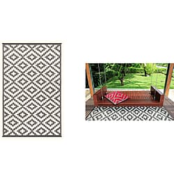 Green Decore Lightweight Reversible Stain Proof Plastic Outdoor Rug (Size 150x240 cm) - White