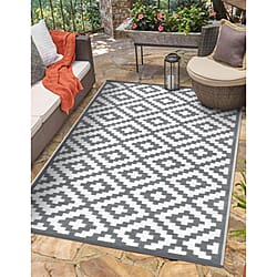 Green Decore Lightweight Reversible Stain Proof Plastic Outdoor Rug (Size 180x120 cm) - Warm Grey and White