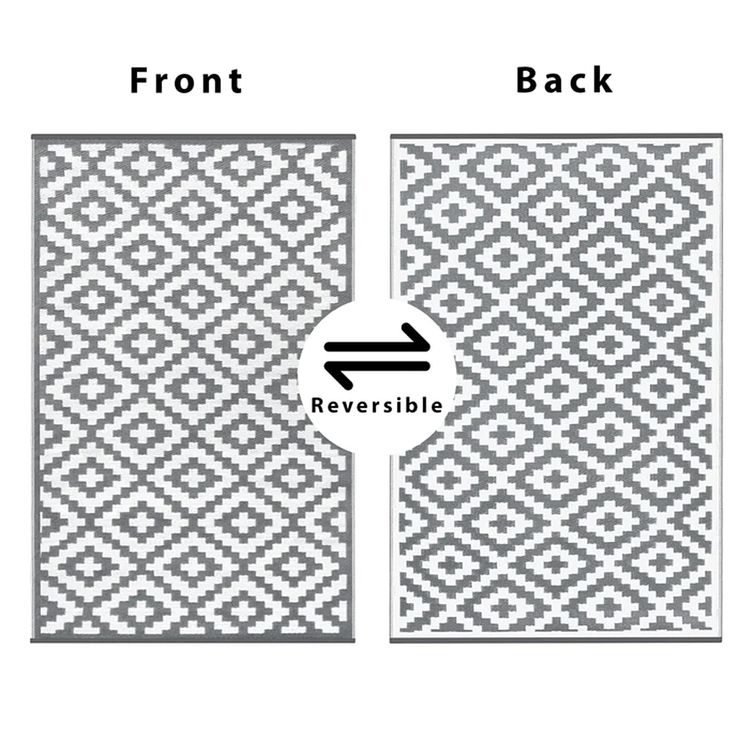 Green Decore Lightweight Reversible Stain Proof Plastic Outdoor Rug (Size 180x120 cm) - Warm Grey and White