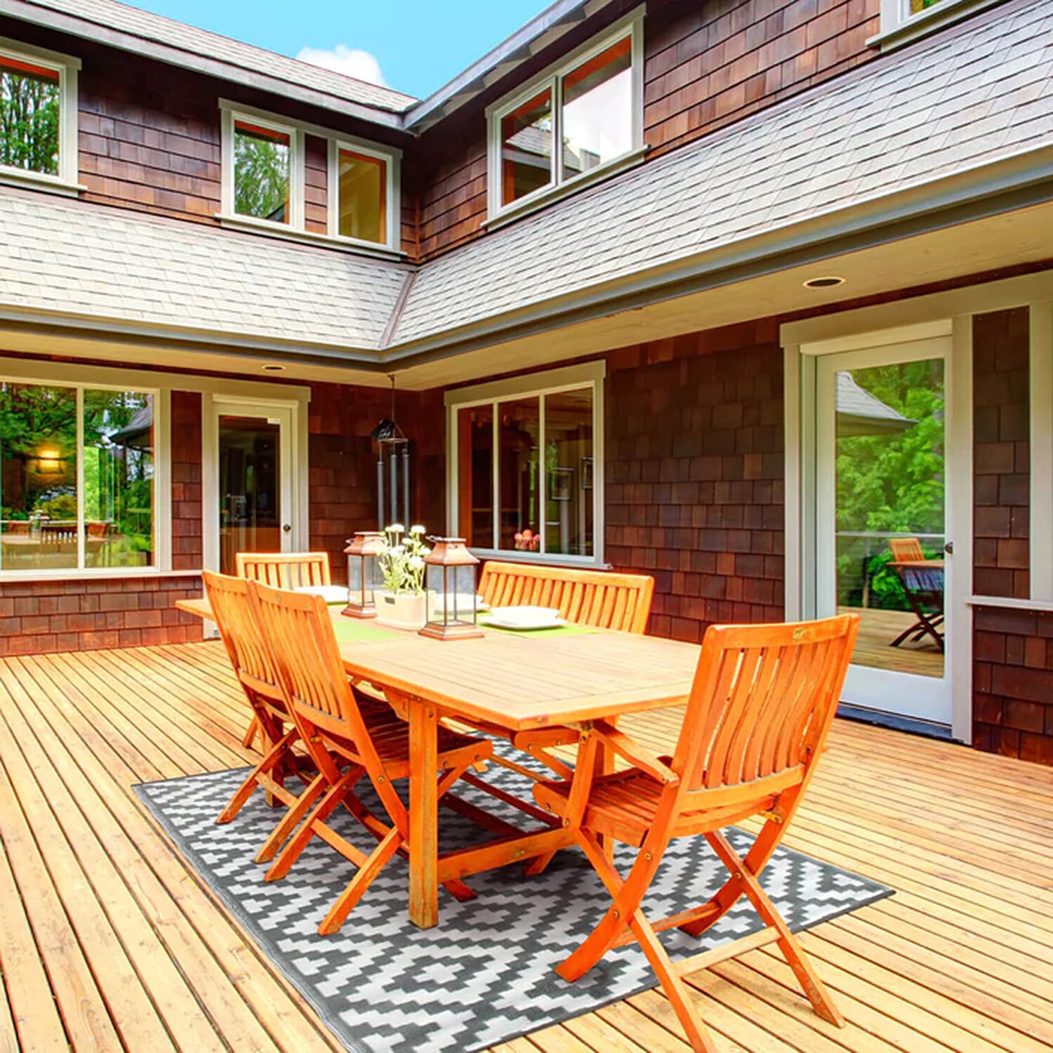 Green Decore Lightweight Reversible Stain Proof Plastic Outdoor Rug (Size 180x120 cm) - Warm Grey and White