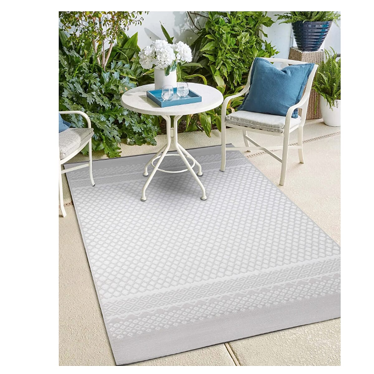 Green Decore Lightweight Reversible Stain Proof Outdoor Rug (Size 180x120 cm) -  Grey and White