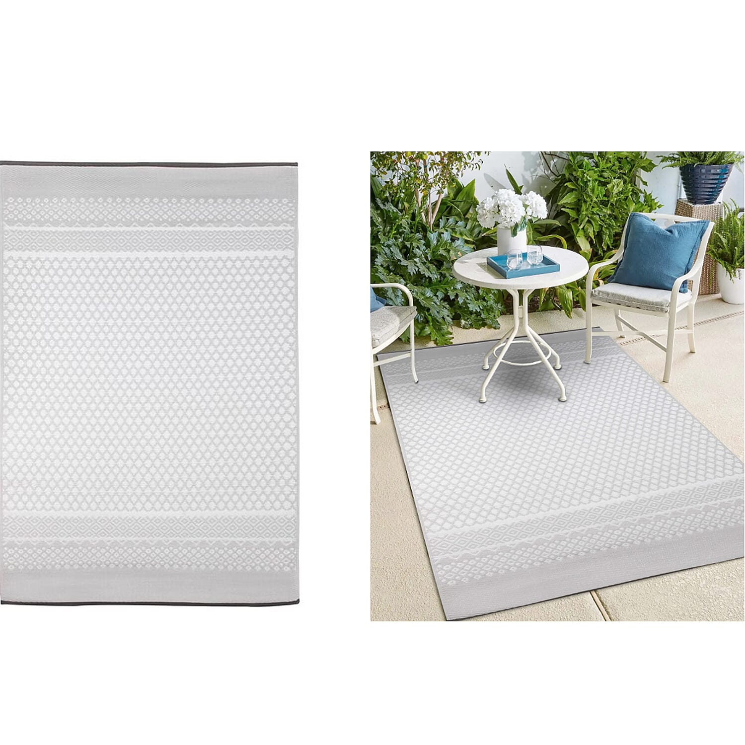 Green Decore Lightweight Reversible Stain Proof Outdoor Rug (Size 180x120 cm) -  Grey and White