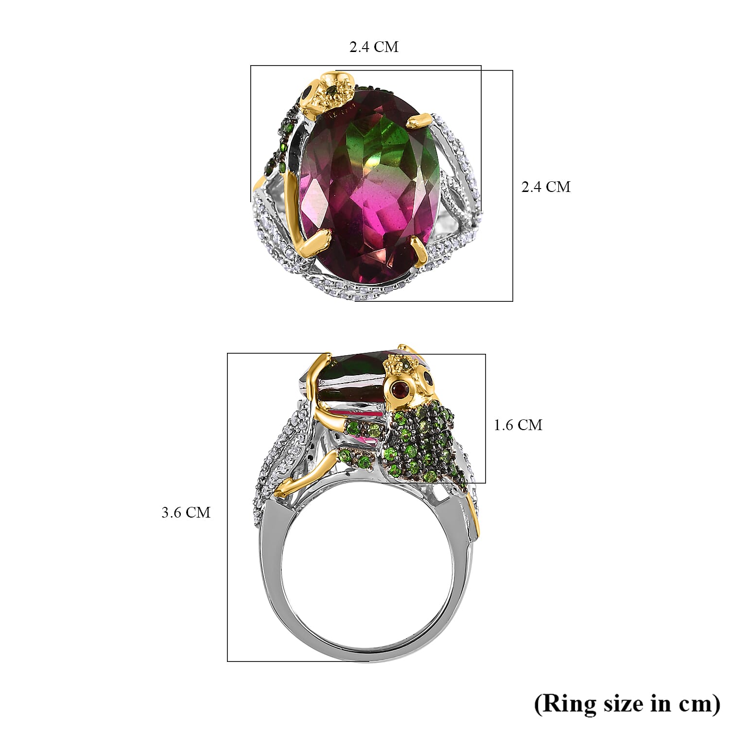 GP Trionfo Collection - Watermelon Quartz Triplet, Red Garnet and Multi Gemstone Ring in Platinum Overlay Sterling Silver 12.85 Ct, Silver Wt. 6.69 Gms.