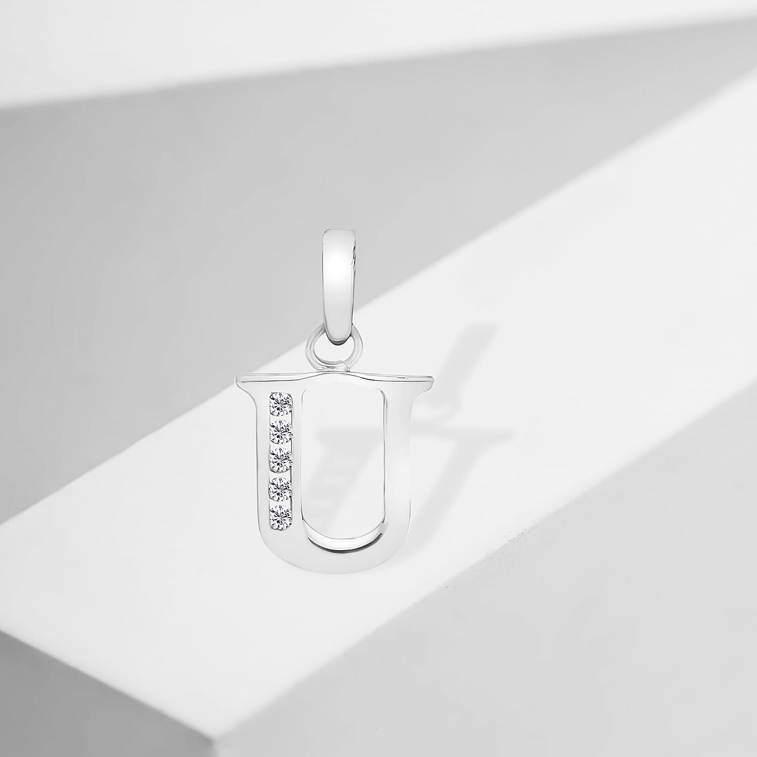 9K White Gold  A   Cubic Zirconia  Pendant 0.03 ct,  Gold Wt. 0.52 Gms  0.025  Ct.