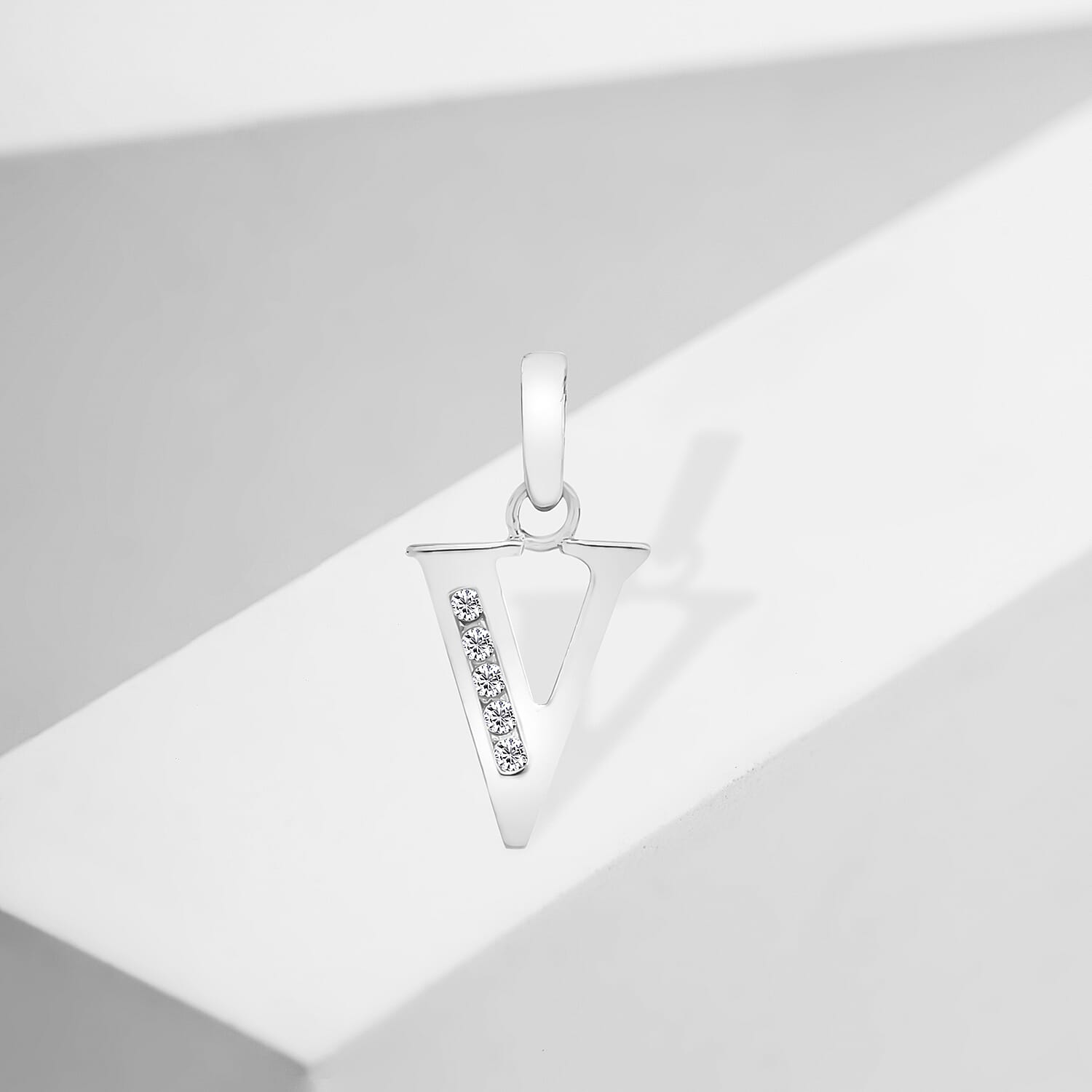 9K White Gold  A   Cubic Zirconia  Pendant 0.03 ct,  Gold Wt. 0.49 Gms  0.025  Ct.