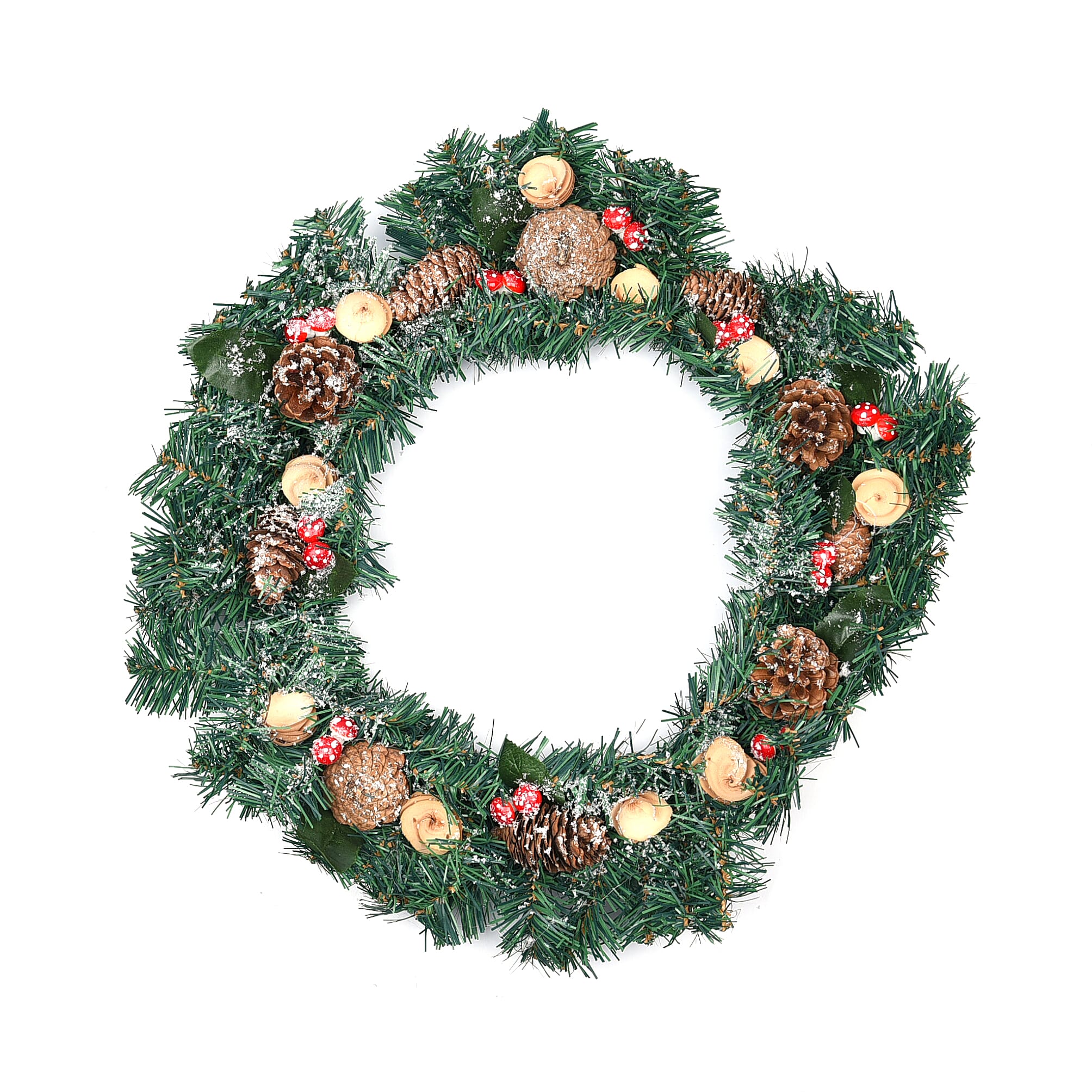 Decorative Christmas Wreath (45 Cm) Embellished with Mushroom, Flowers and LED String Light Powered by 2xAA Battery (not included)