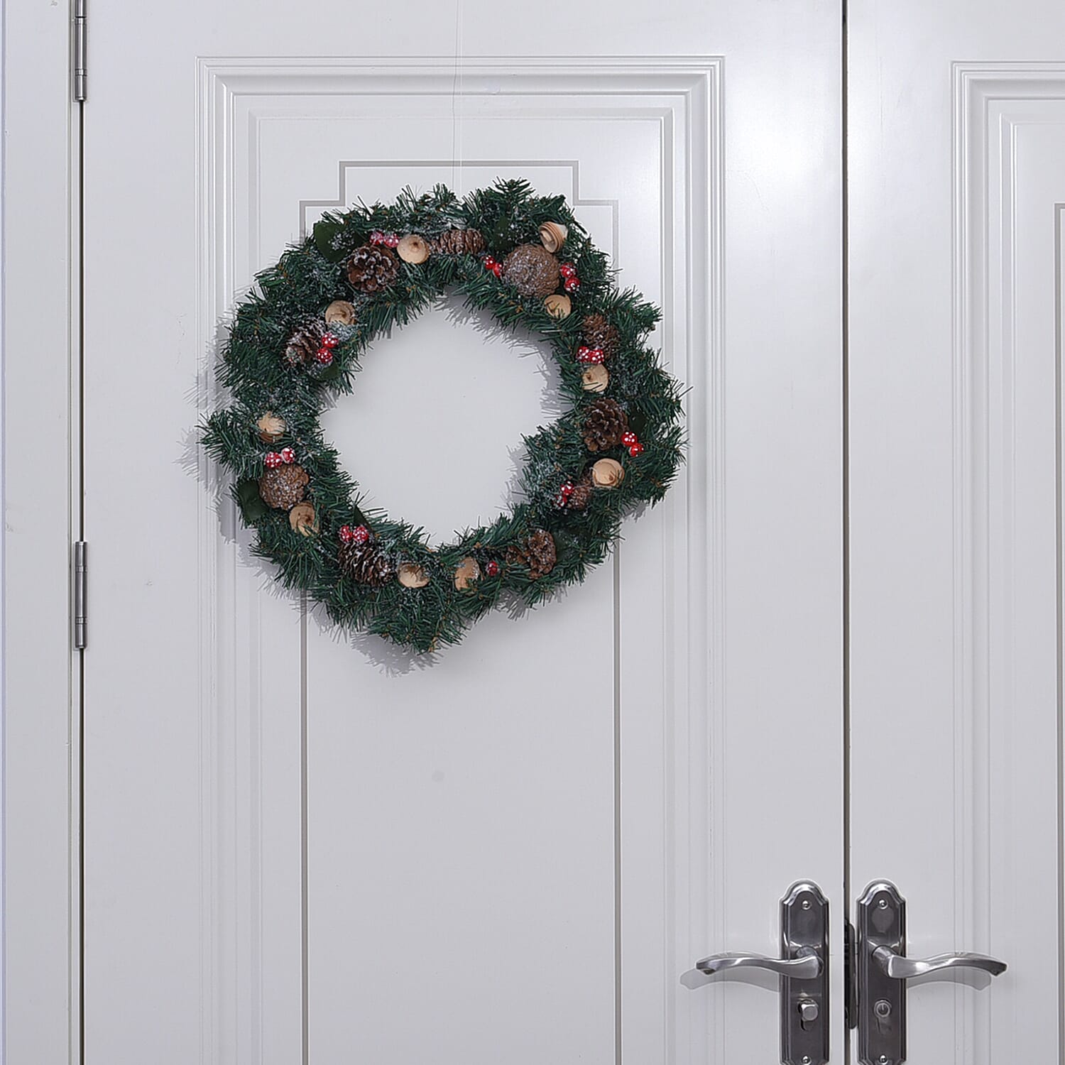 Decorative Christmas Wreath (45 Cm) Embellished with Mushroom, Flowers and LED String Light Powered by 2xAA Battery (not included)