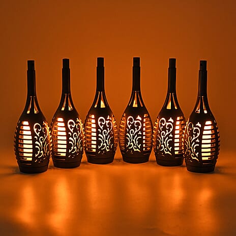 Set of 6 - Garden Flame Solar Waterproof LED Lights (Batteries Included) - Black