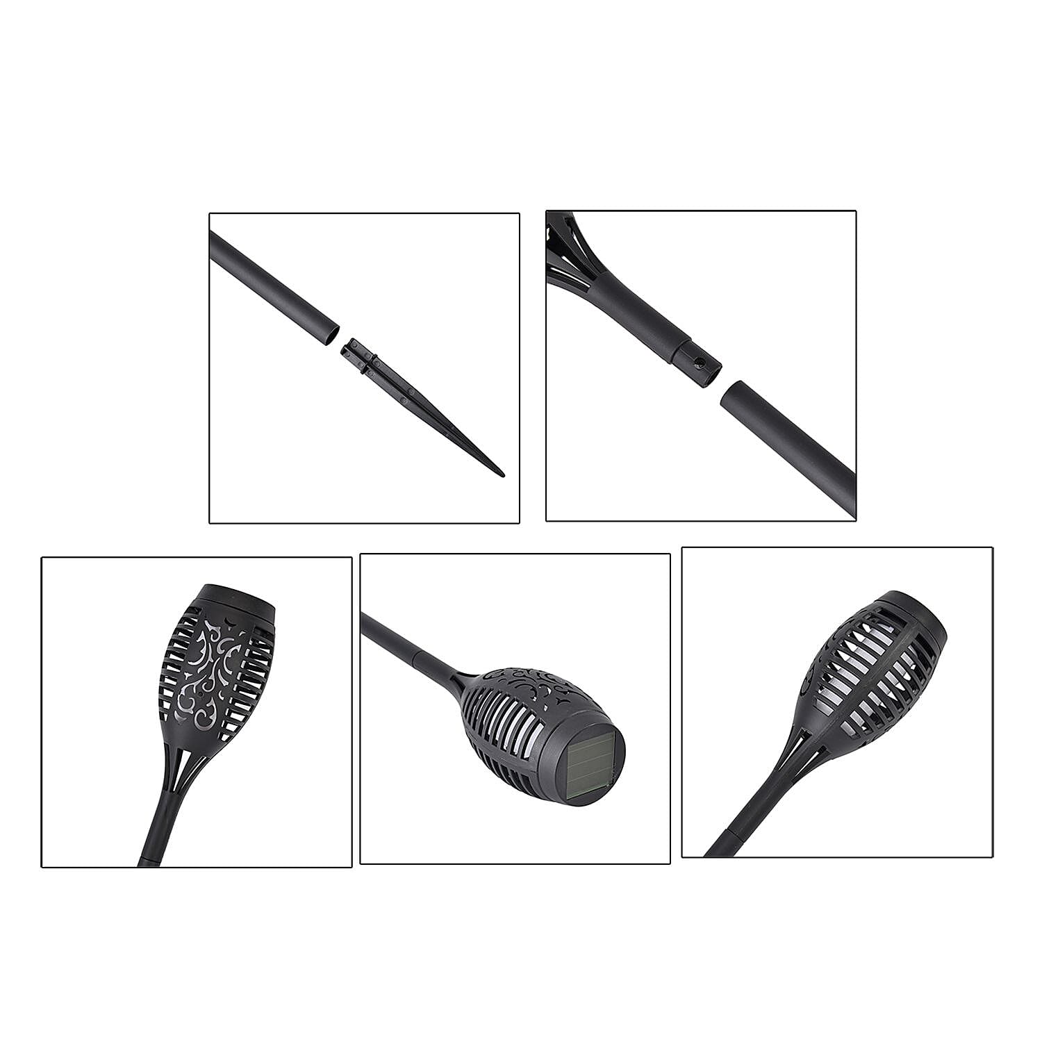 Set of 6 - Garden Flame Solar Waterproof LED Lights (Batteries Included) - Black