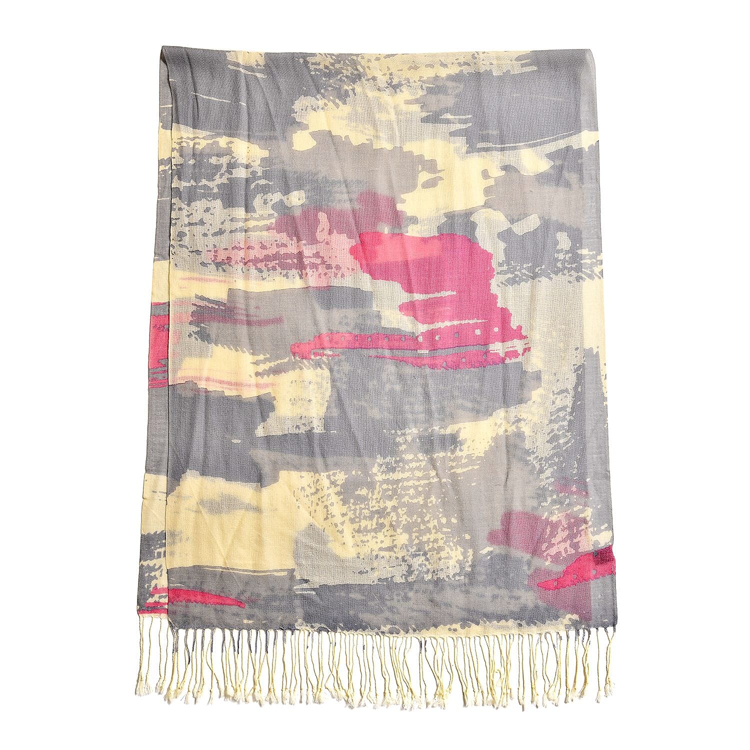 La Marey Merino Wool Patterned Scarf - Gray & White