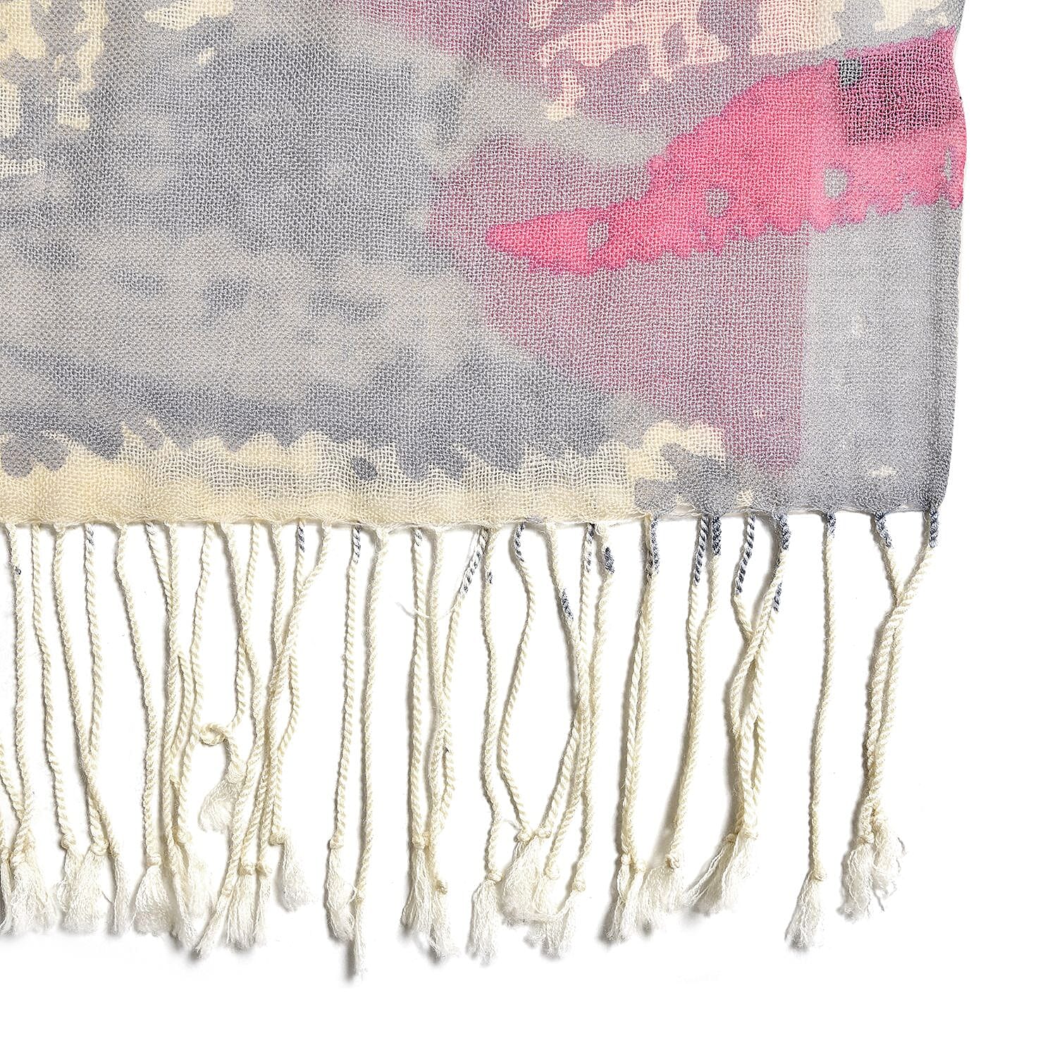 La Marey Merino Wool Patterned Scarf - Gray & White