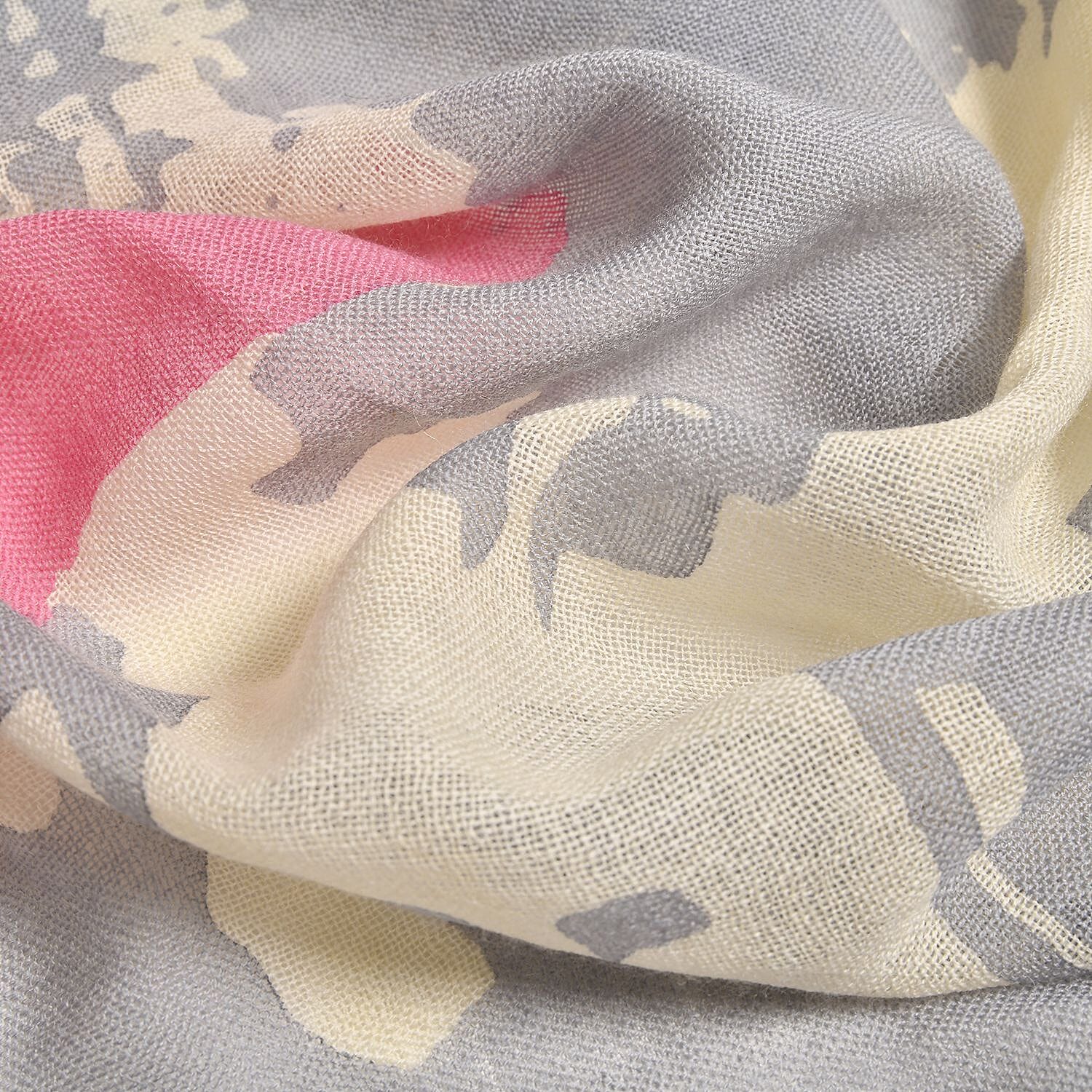 La Marey Merino Wool Patterned Scarf - Gray & White