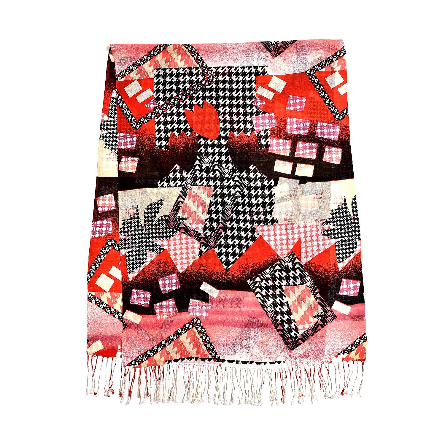 La Marey 100% Merino Wool Scarf (Size 175x65 cm) - Red - Black