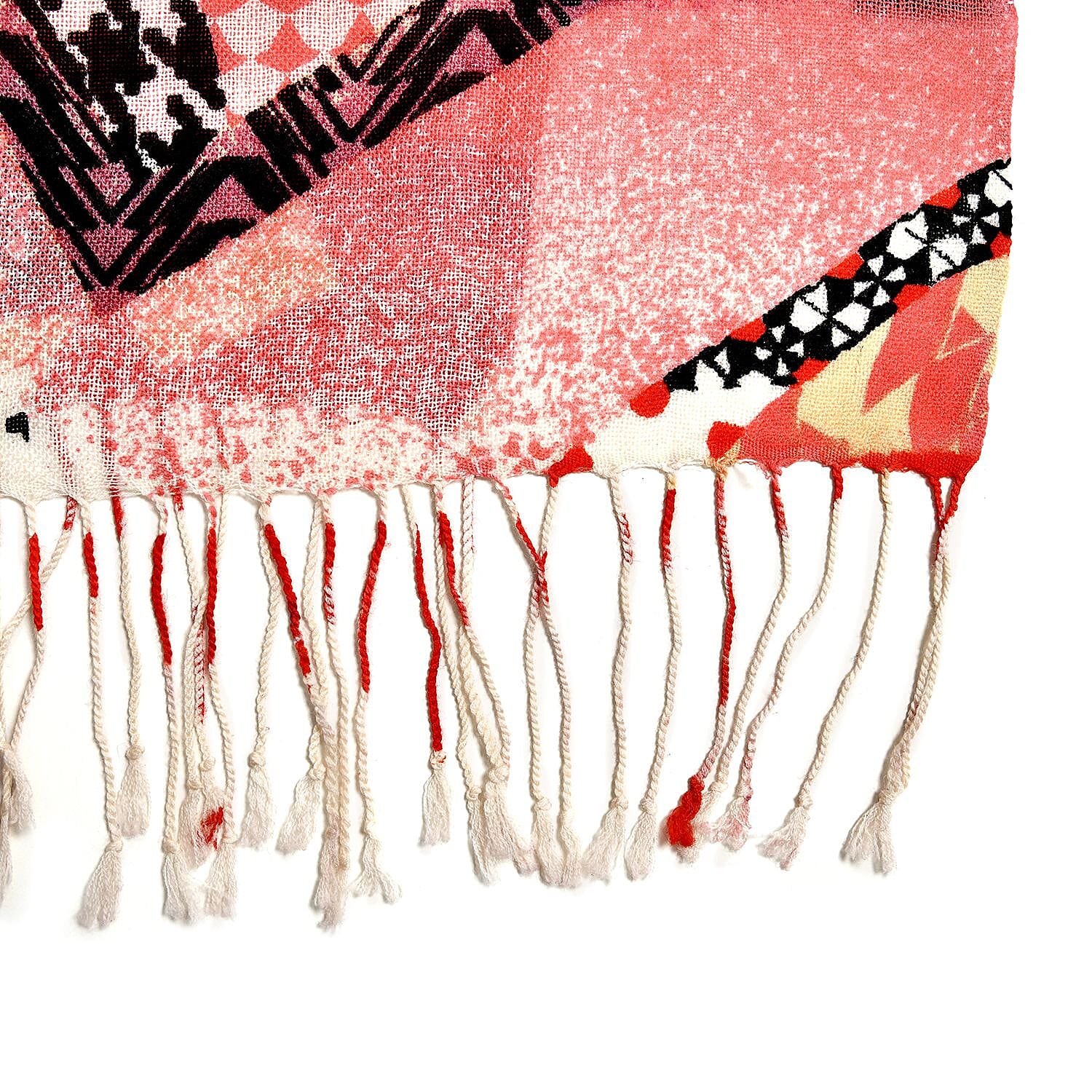 La Marey 100% Merino Wool Scarf (Size 175x65 cm) - Red - Black