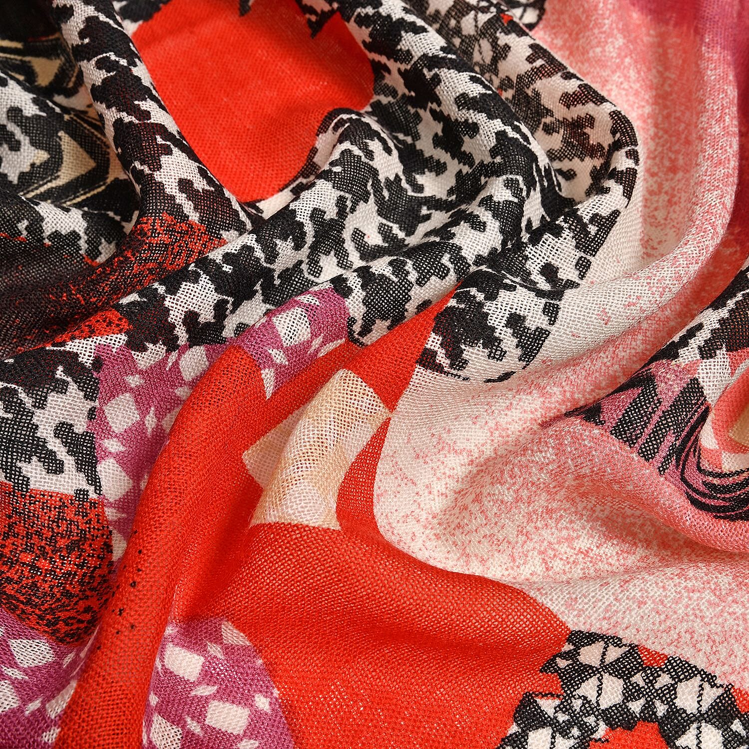 La Marey 100% Merino Wool Scarf (Size 175x65 cm) - Red - Black