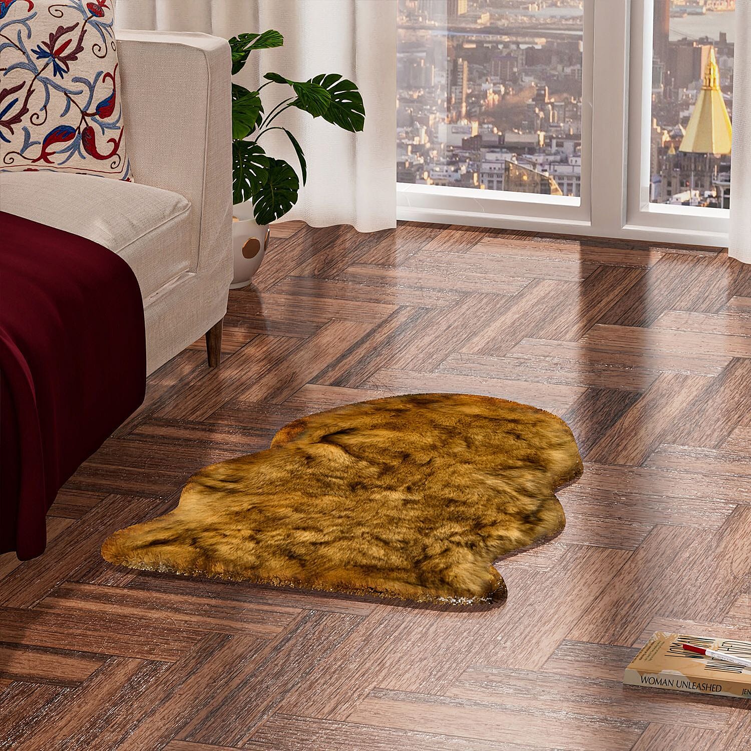 Super Soft Faux Fur Rug (Size 100x60 cm) - Brown