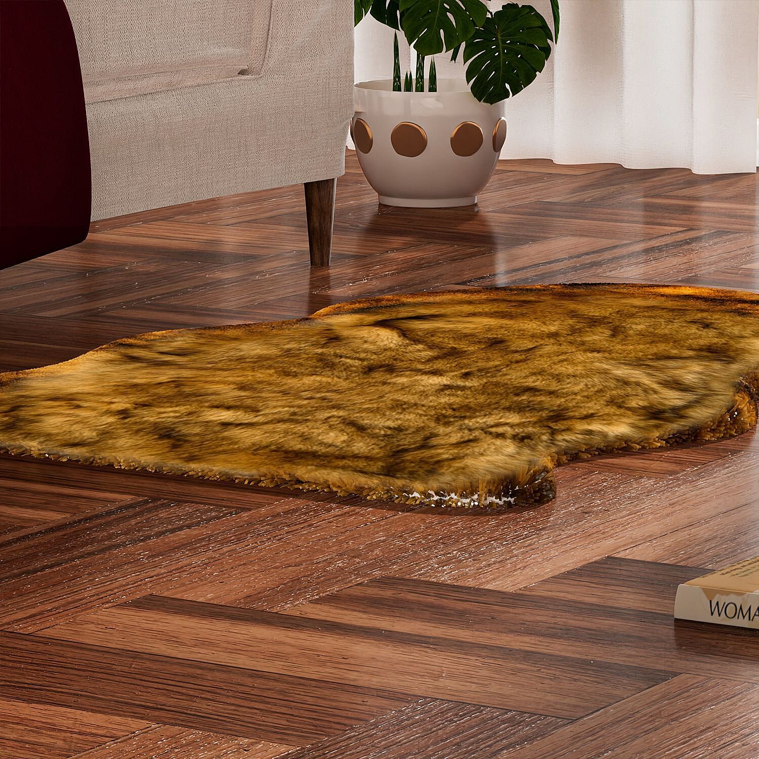 Super Soft Faux Fur Rug (Size 100x60 cm) - Brown