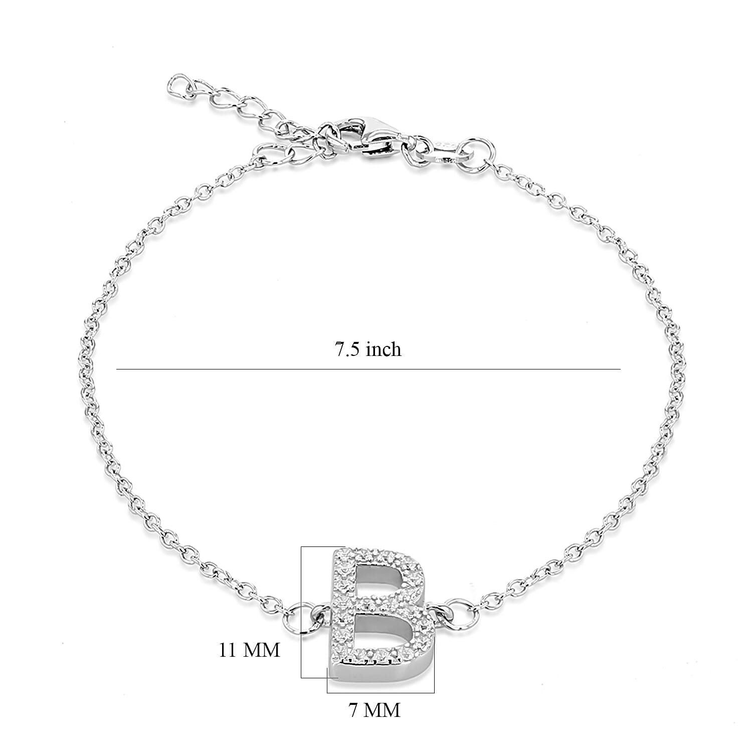 Cubic Zirconia  Bracelet (Size - 7.5) in Rhodium Overlay Sterling Silver 1.90 ct  1.900  Ct.