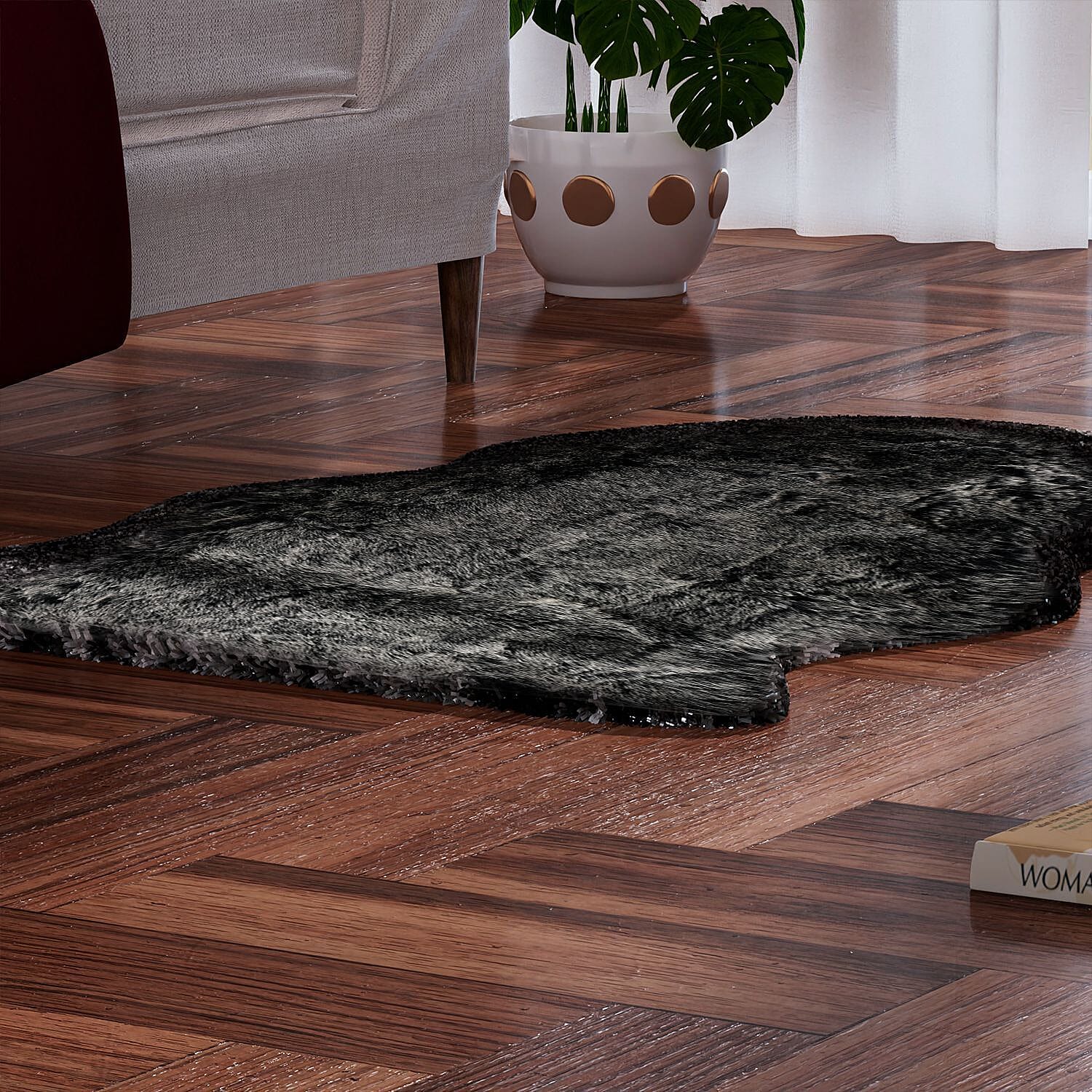 Super Soft Faux Fur Rug (Size 100x60 cm) - Black