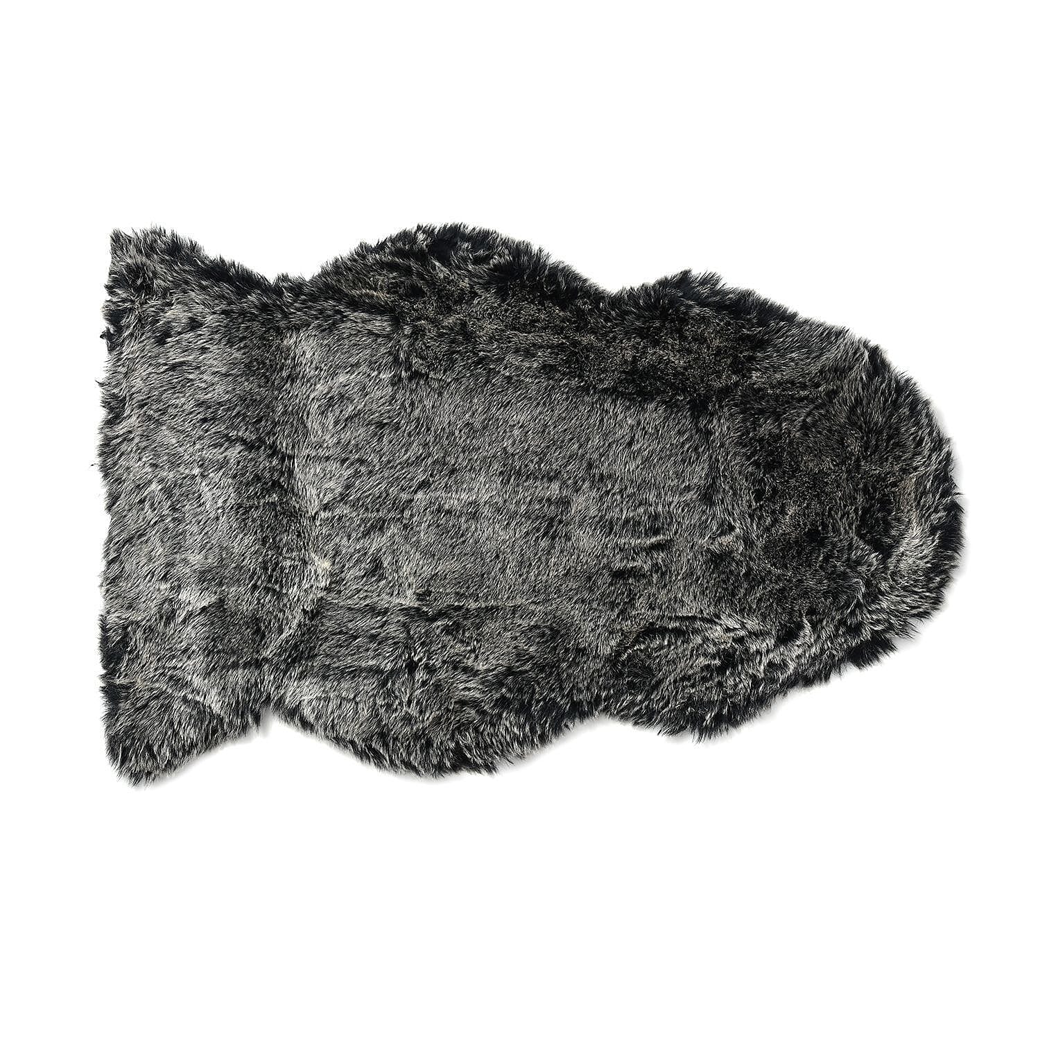 Super Soft Faux Fur Rug (Size 100x60 cm) - Black