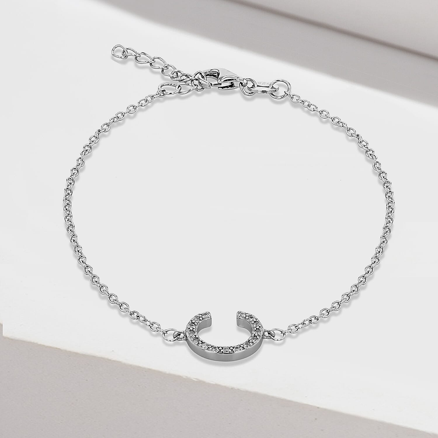 Cubic Zirconia  Bracelet (Size - 7.5) in Rhodium Overlay Sterling Silver 0.07 ct  0.065  Ct.