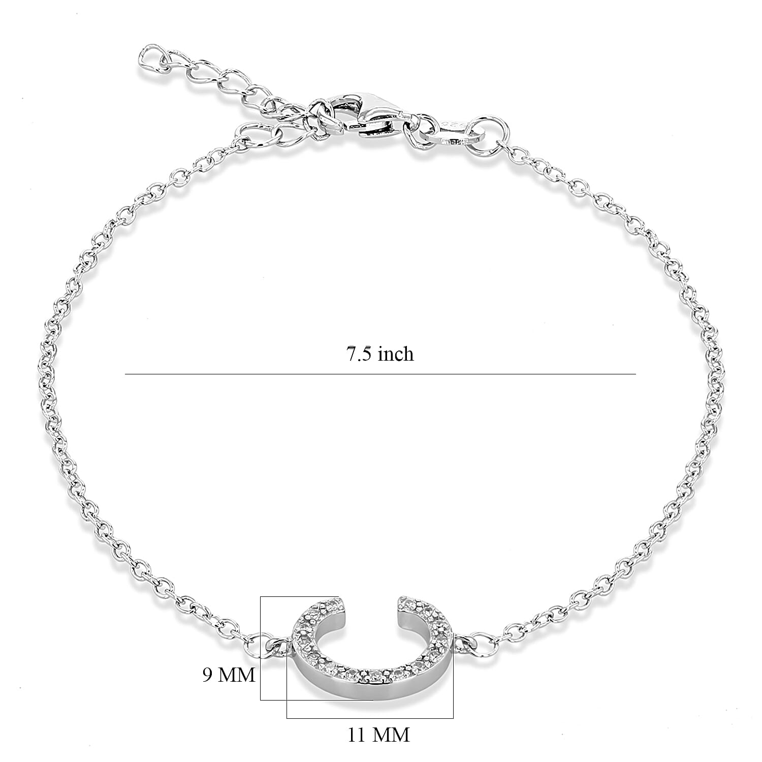 Cubic Zirconia  Bracelet (Size - 7.5) in Rhodium Overlay Sterling Silver 0.07 ct  0.065  Ct.