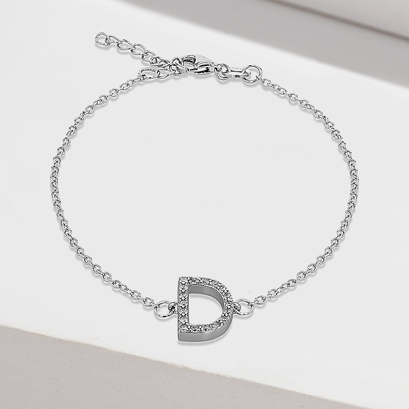 Cubic Zirconia  Bracelet (Size - 7.5) in Rhodium Overlay Sterling Silver 0.09 ct  0.085  Ct.