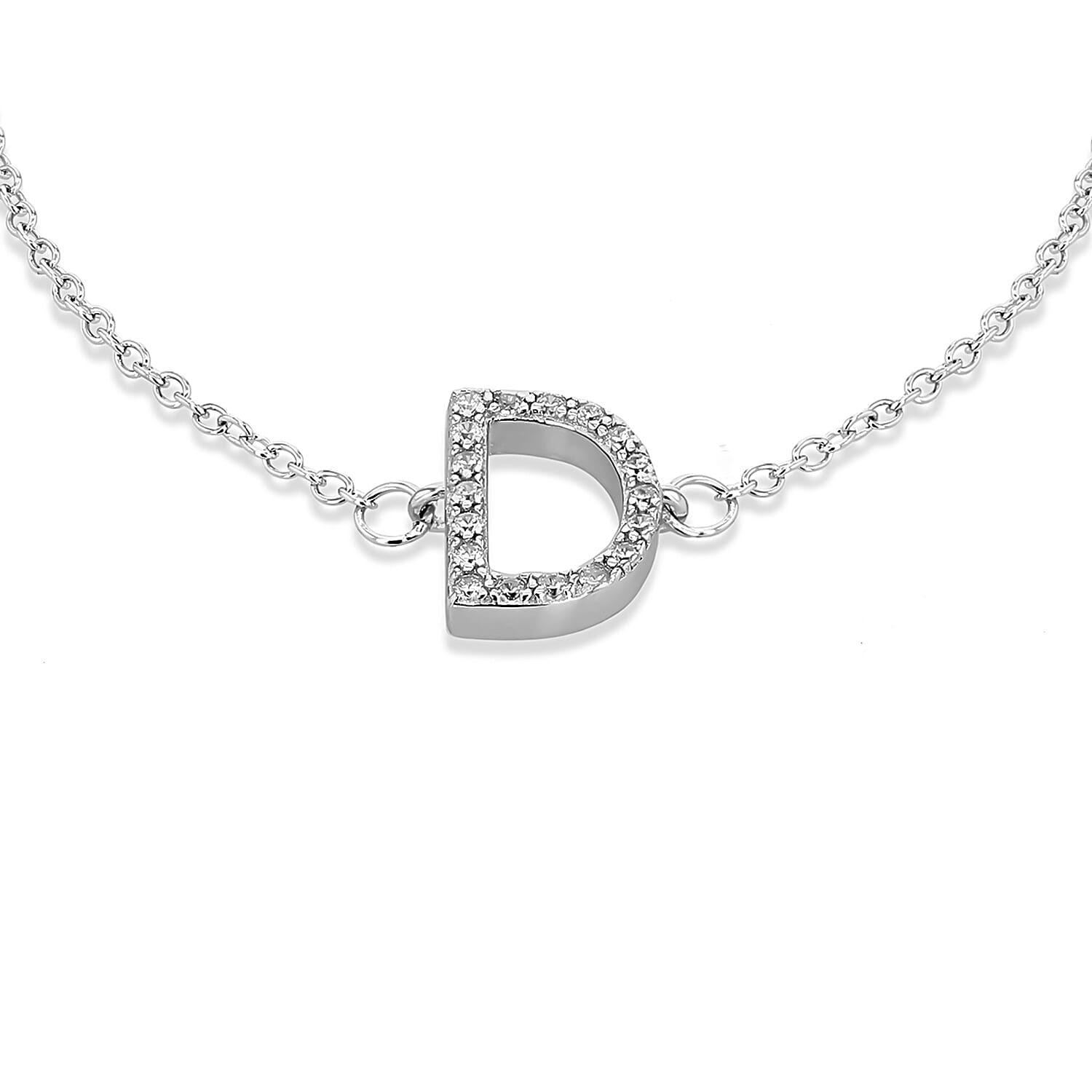 Cubic Zirconia  Bracelet (Size - 7.5) in Rhodium Overlay Sterling Silver 0.09 ct  0.085  Ct.