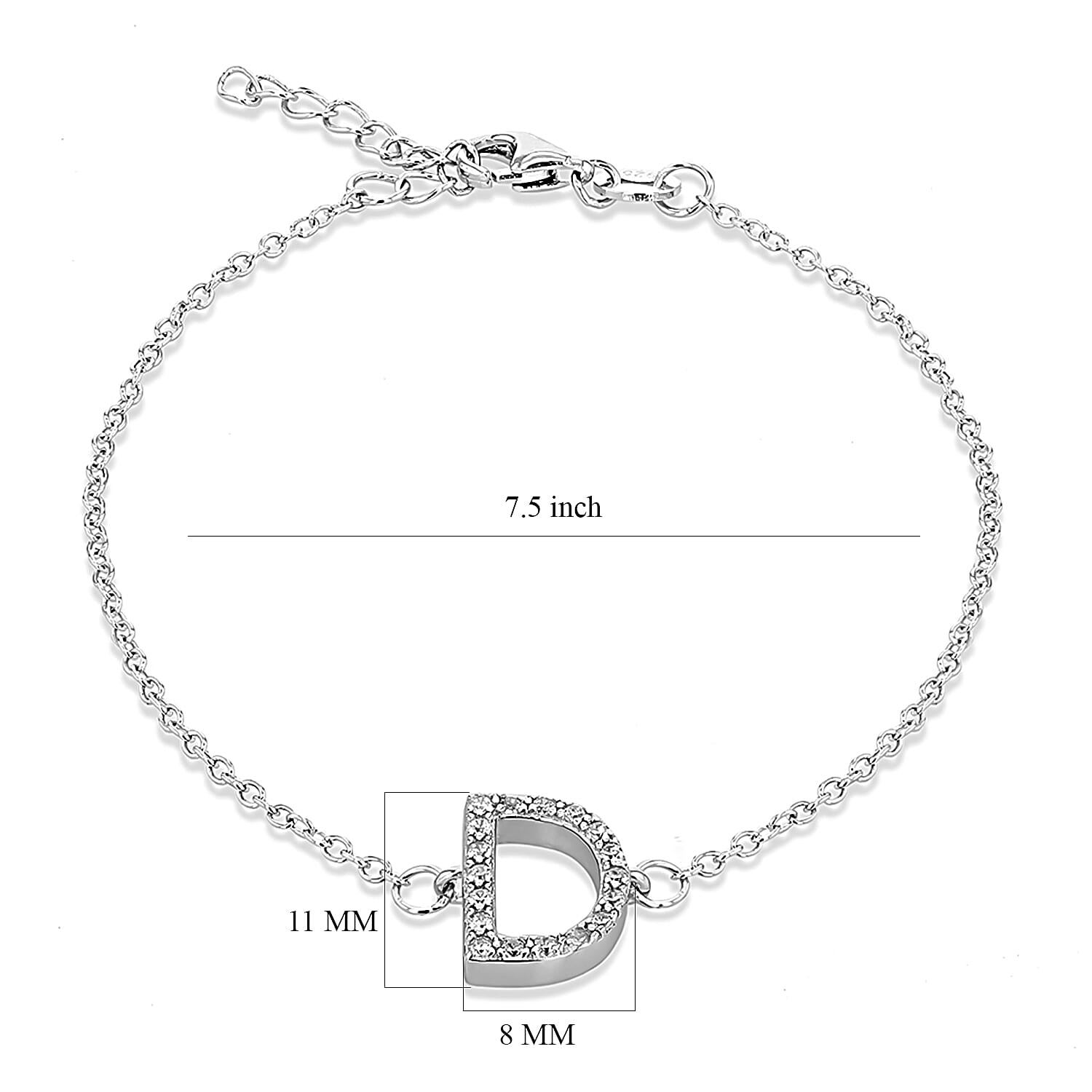 Cubic Zirconia  Bracelet (Size - 7.5) in Rhodium Overlay Sterling Silver 0.09 ct  0.085  Ct.