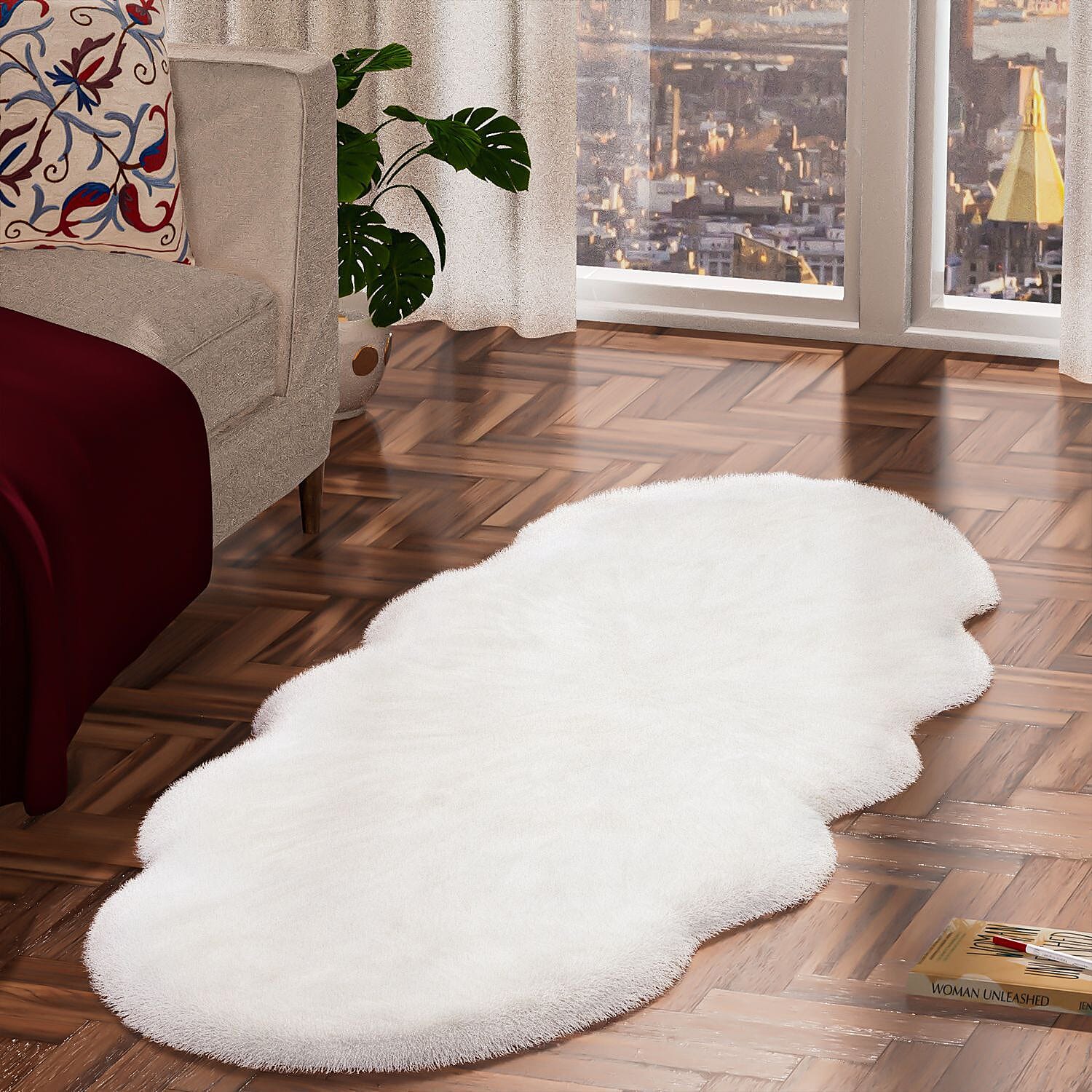 Acrylic Patterned Rug and Door Mat - White