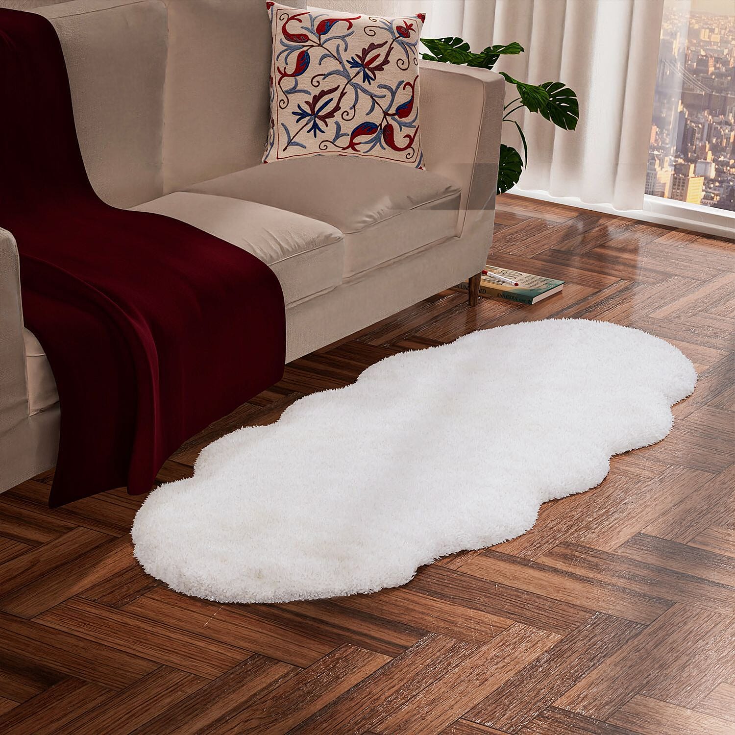 Acrylic Patterned Rug and Door Mat - White