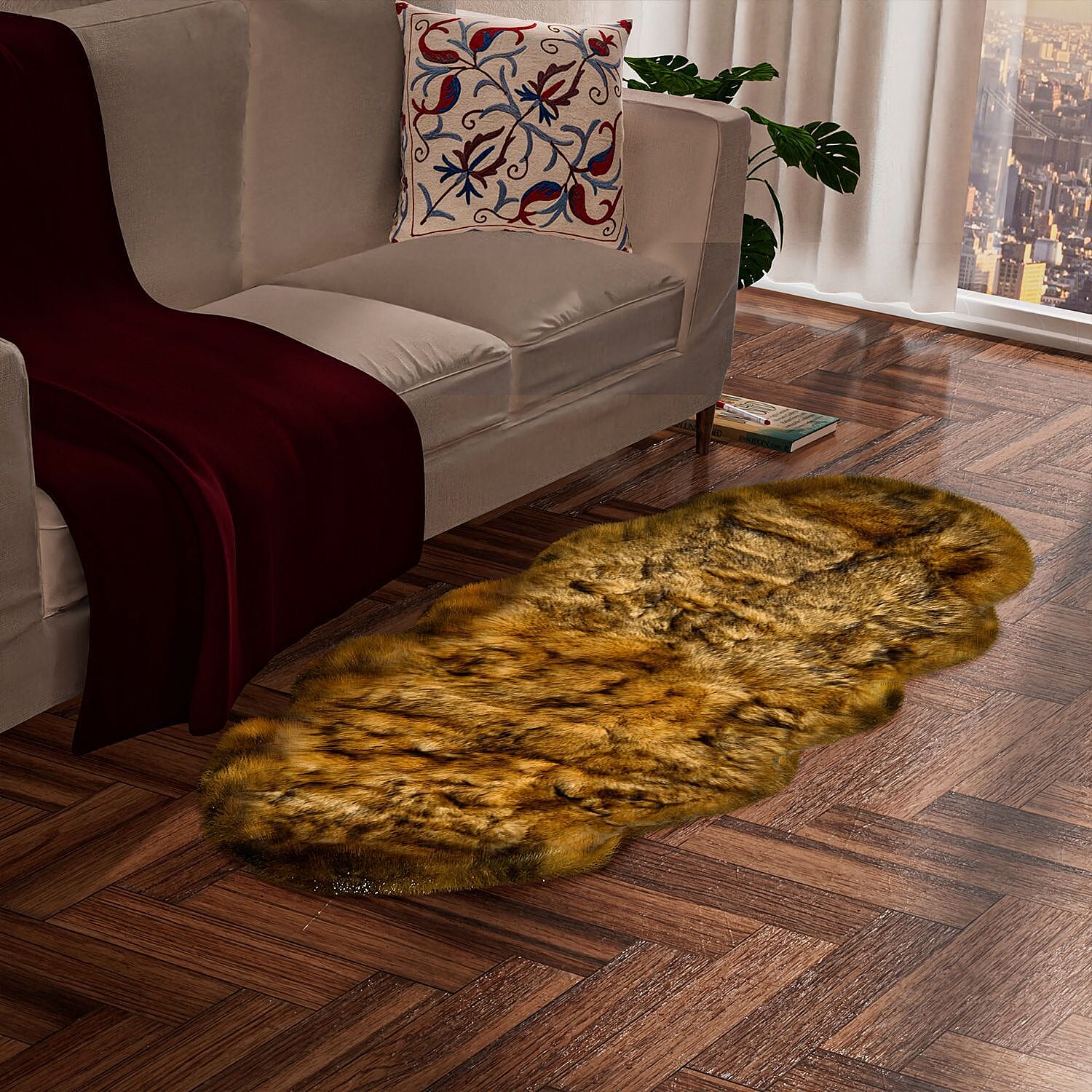 Non-Slip Faux Fur Knitted Rug (Size 180x60 cm) - Brown