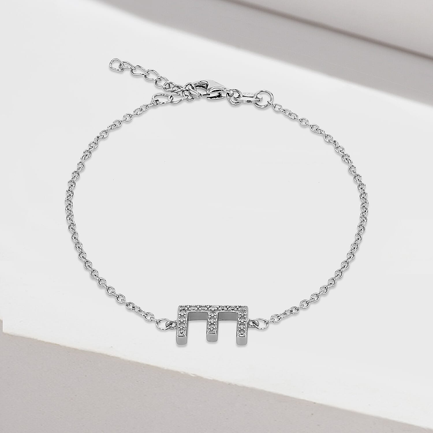 Cubic Zirconia  Bracelet (Size - 7.5) in Rhodium Overlay Sterling Silver 0.08 ct  0.080  Ct.