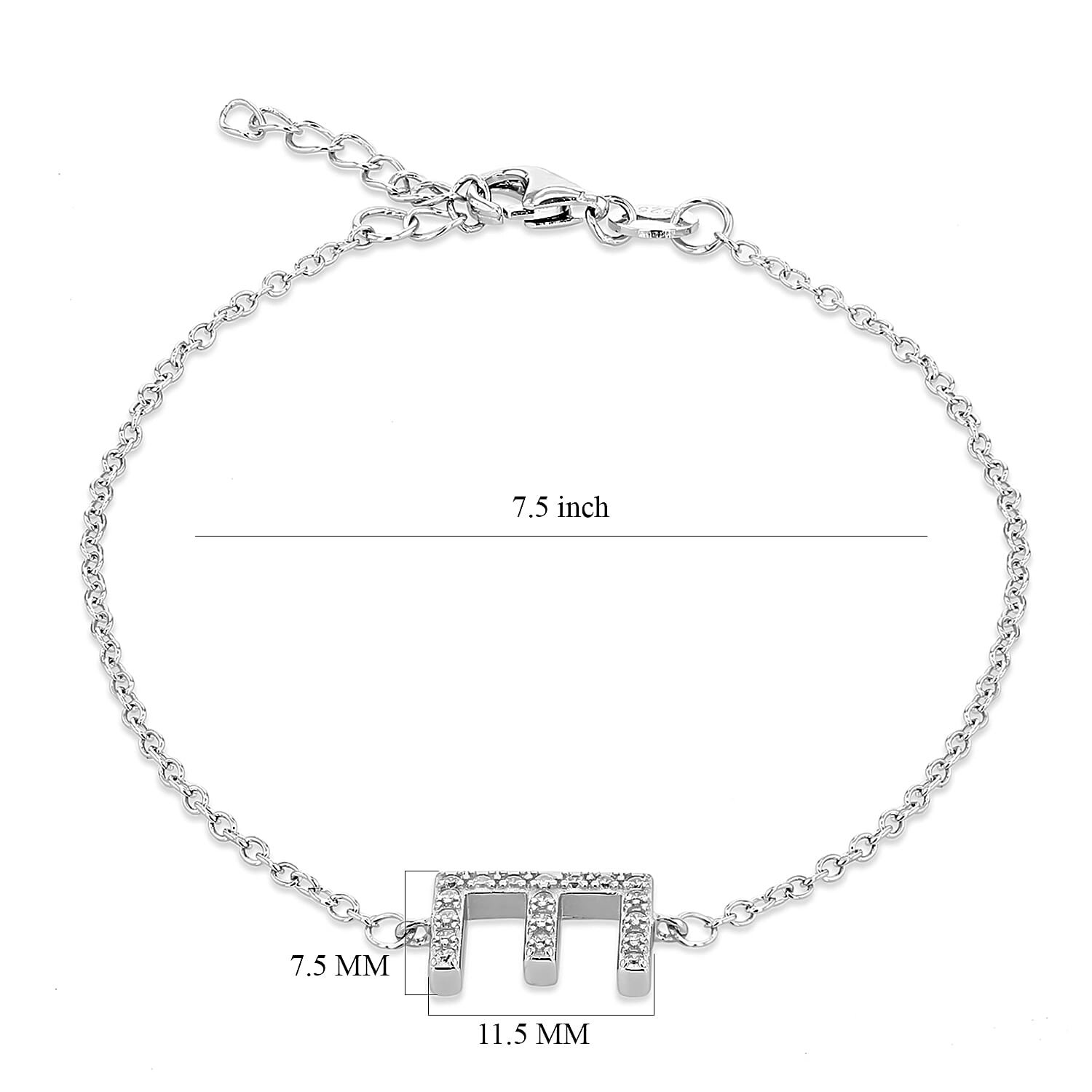 Cubic Zirconia  Bracelet (Size - 7.5) in Rhodium Overlay Sterling Silver 0.08 ct  0.080  Ct.