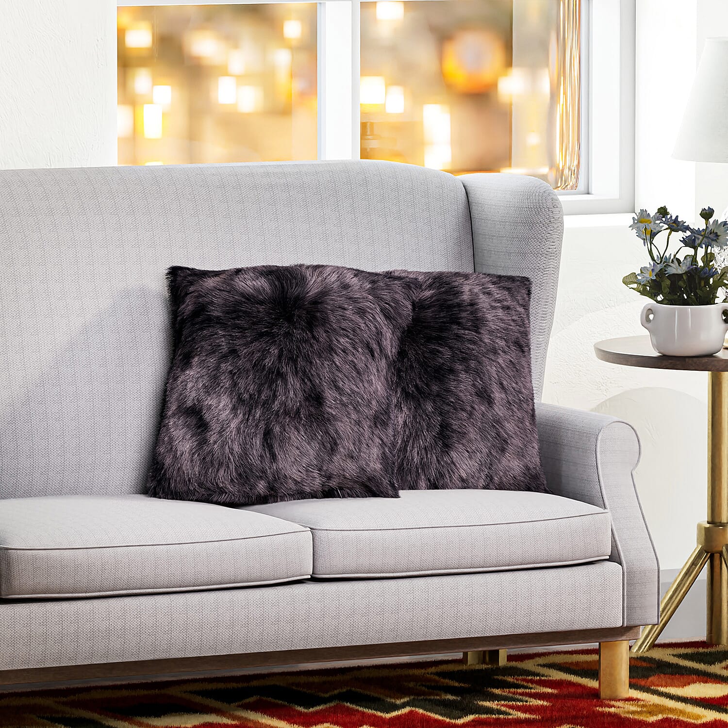 Super Soft Faux Fur Cushion Cover (Size 45 cm) - Black