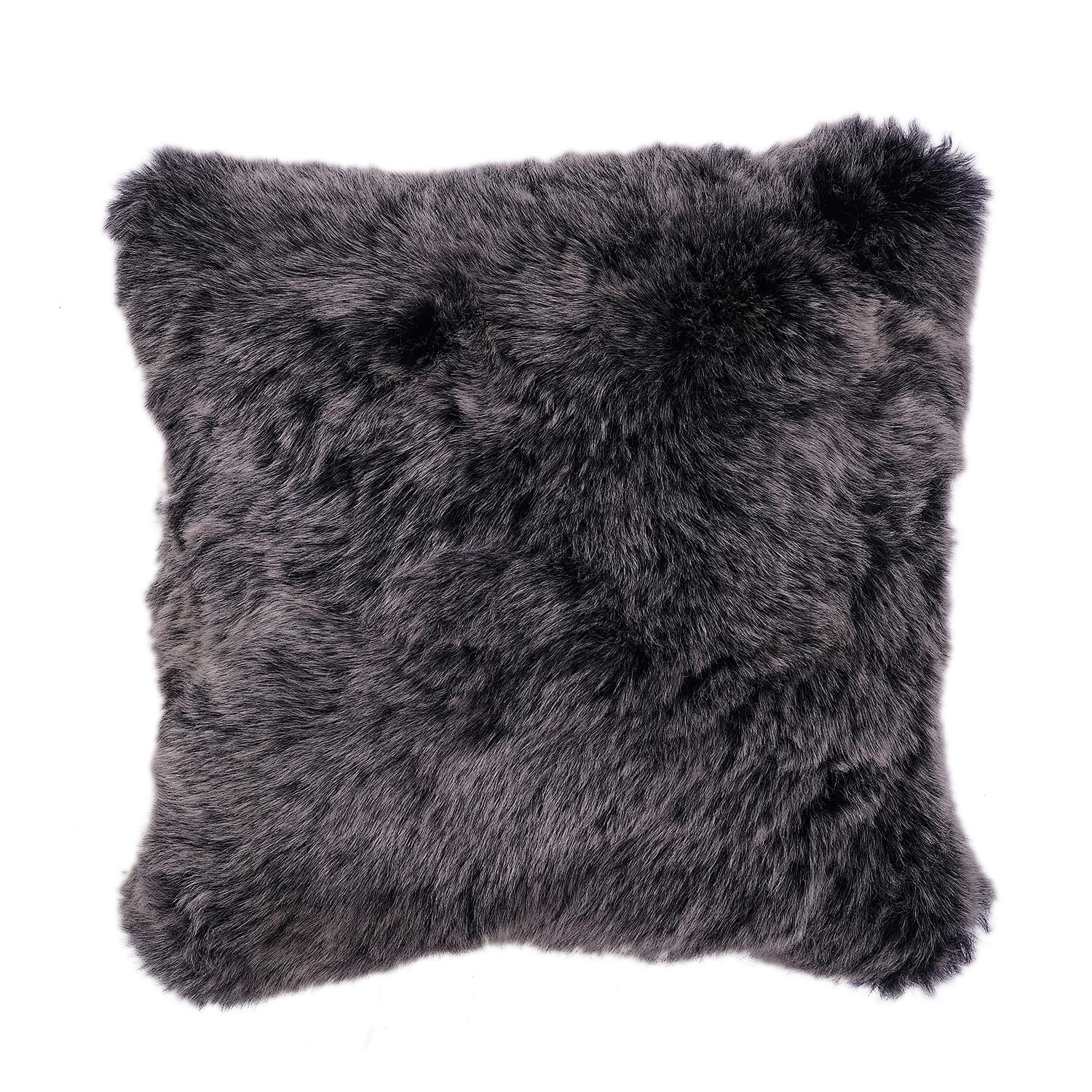 Super Soft Faux Fur Cushion Cover (Size 45 cm) - Black