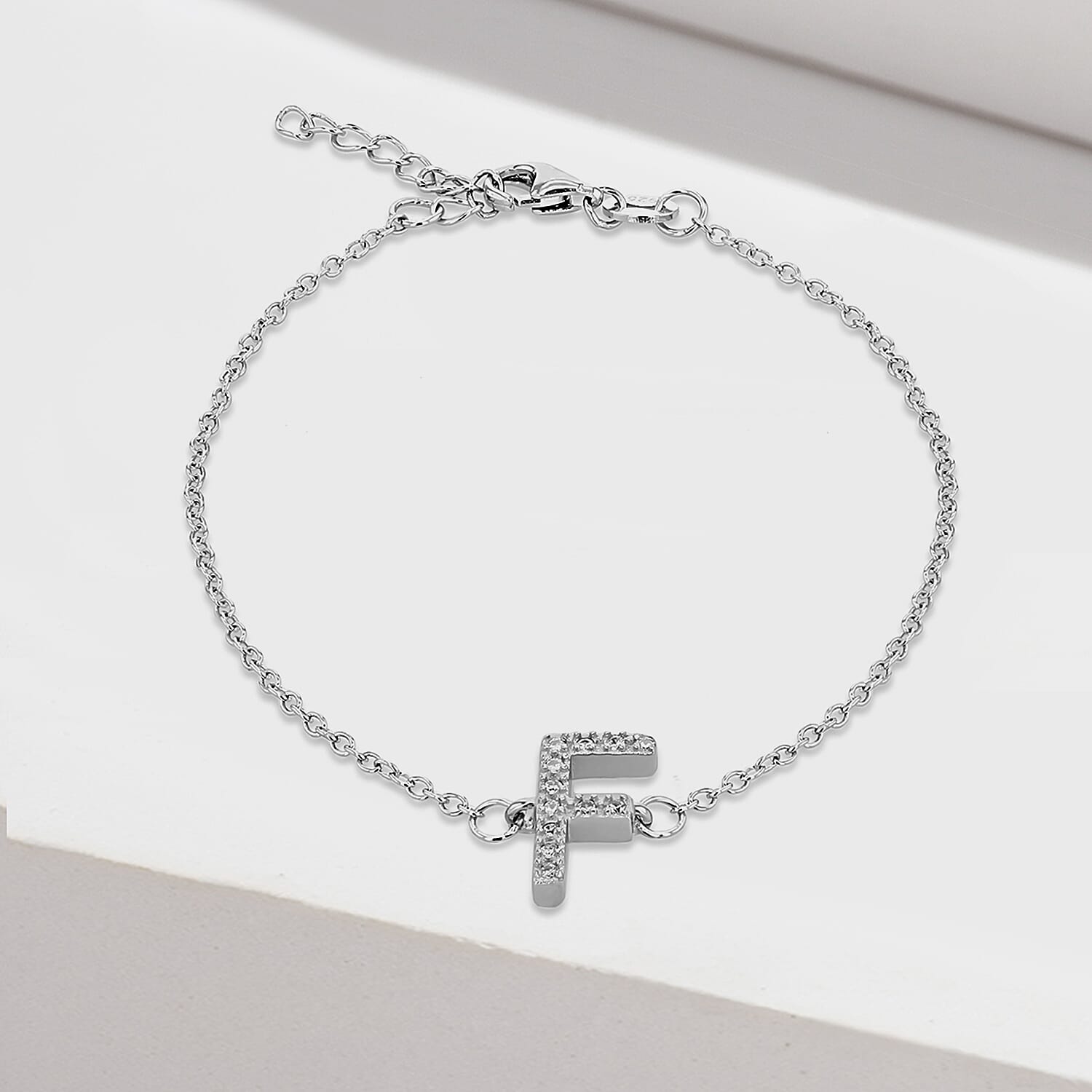 Cubic Zirconia  Bracelet (Size - 7.5) in Rhodium Overlay Sterling Silver 0.06 ct  0.060  Ct.