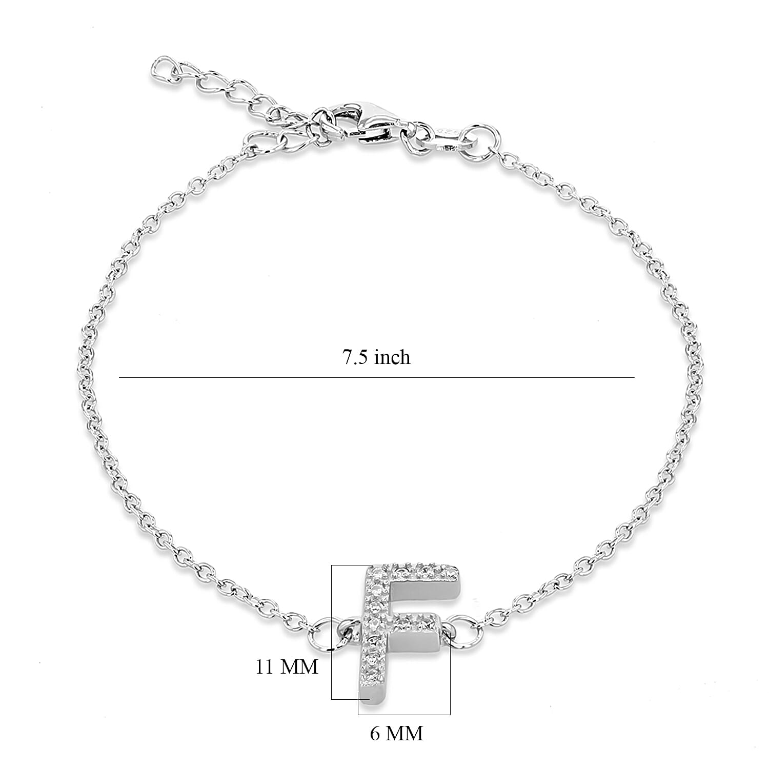 Cubic Zirconia  Bracelet (Size - 7.5) in Rhodium Overlay Sterling Silver 0.06 ct  0.060  Ct.