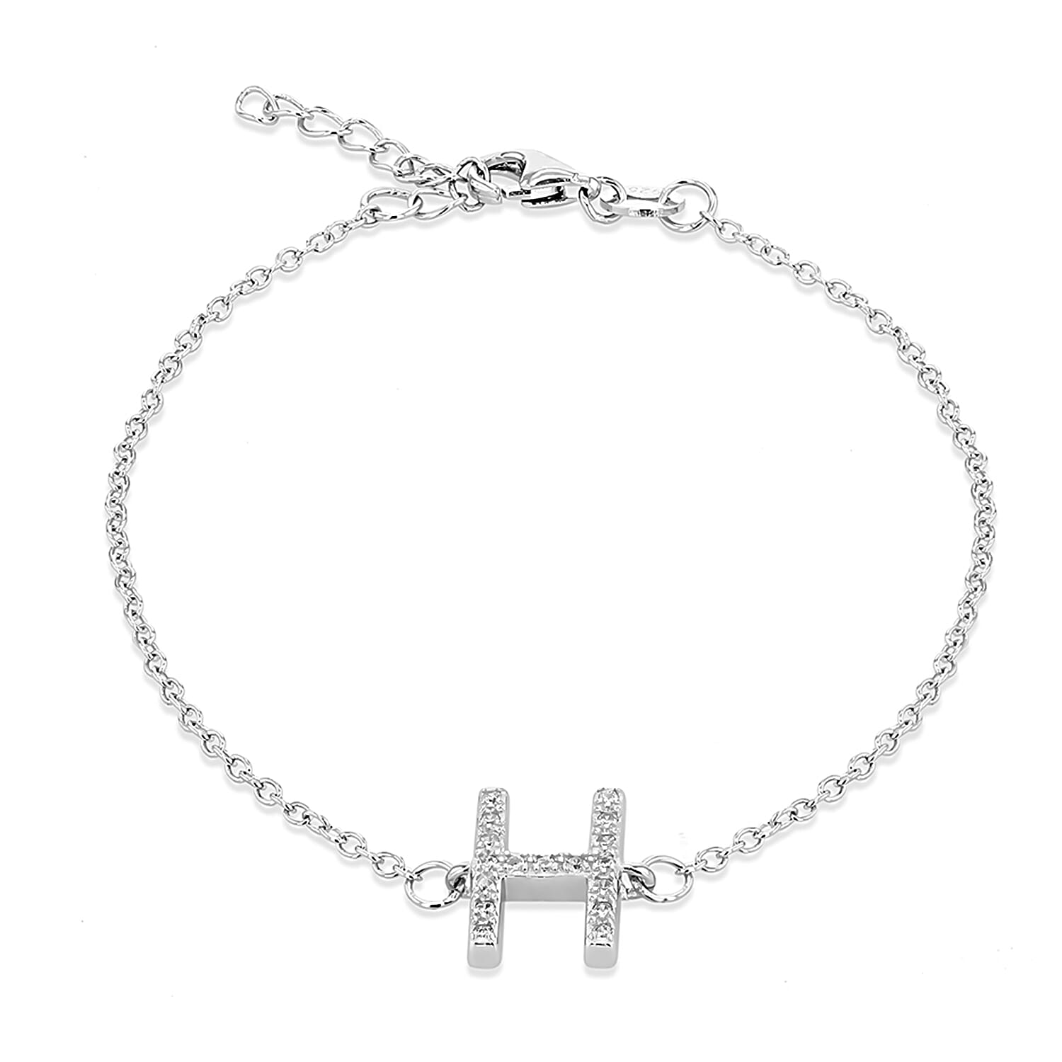 Cubic Zirconia  Bracelet (Size - 7.5) in Rhodium Overlay Sterling Silver 0.09 ct  0.085  Ct.