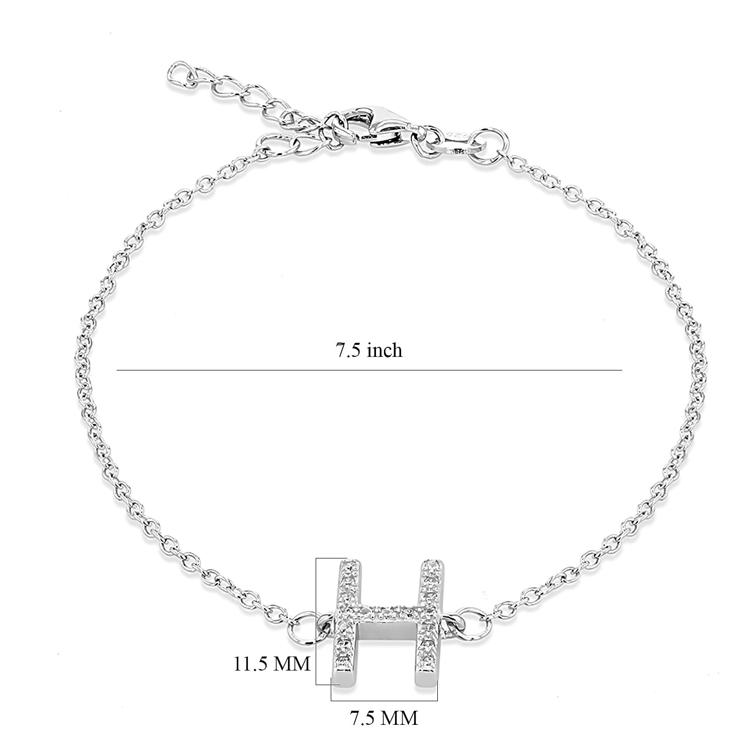 Cubic Zirconia  Bracelet (Size - 7.5) in Rhodium Overlay Sterling Silver 0.09 ct  0.085  Ct.
