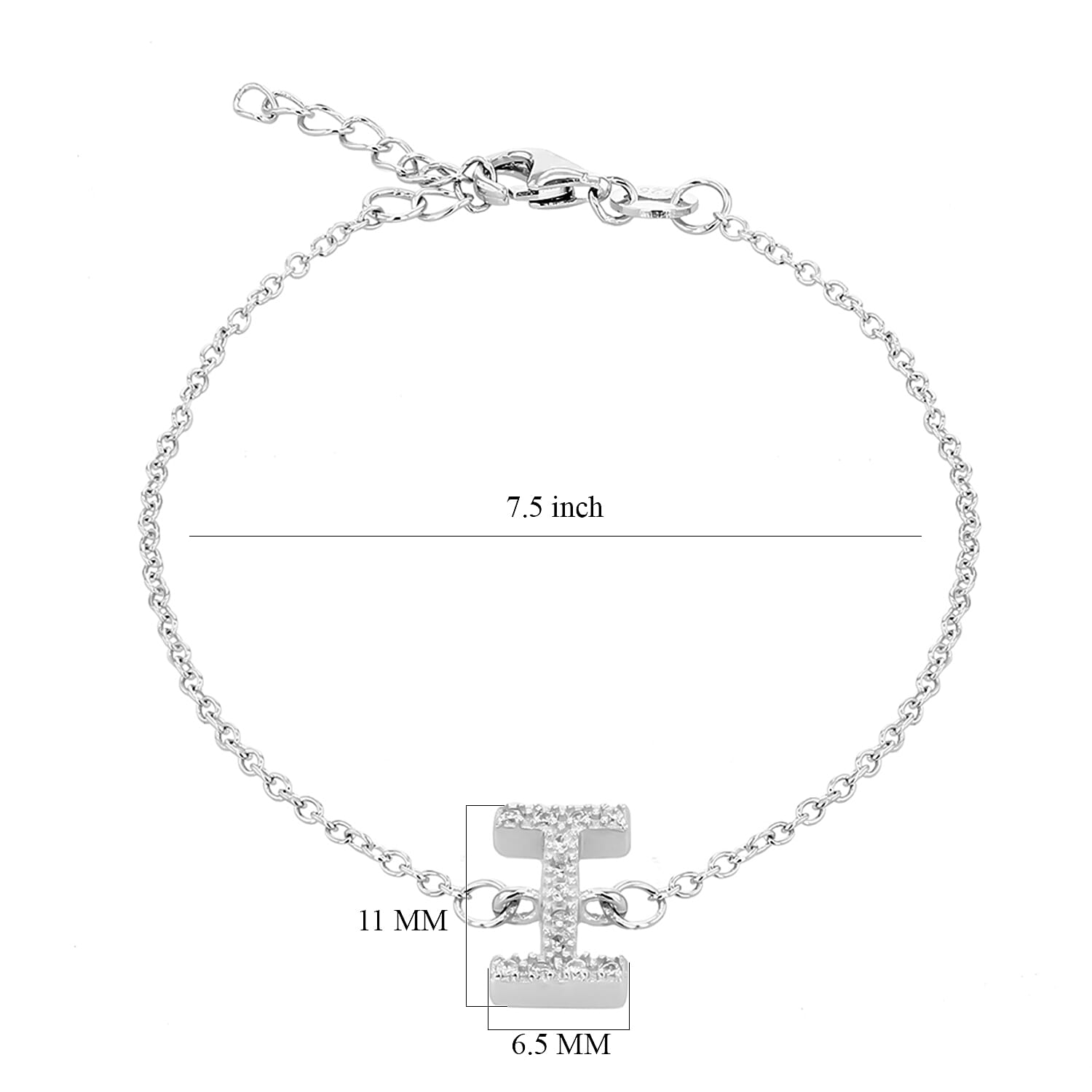 Cubic Zirconia  Bracelet (Size - 7.5) in Rhodium Overlay Sterling Silver 0.07 ct  0.070  Ct.