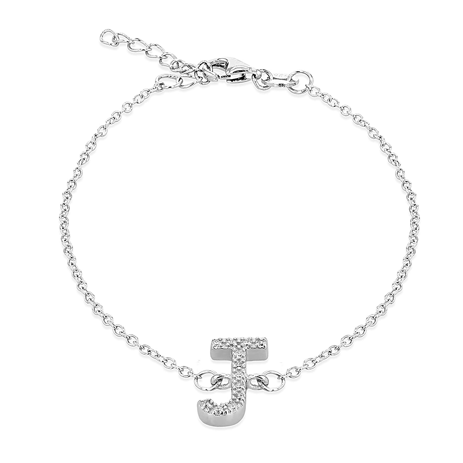 Cubic Zirconia  Bracelet (Size - 7.5) in Rhodium Overlay Sterling Silver 0.06 ct  0.055  Ct.