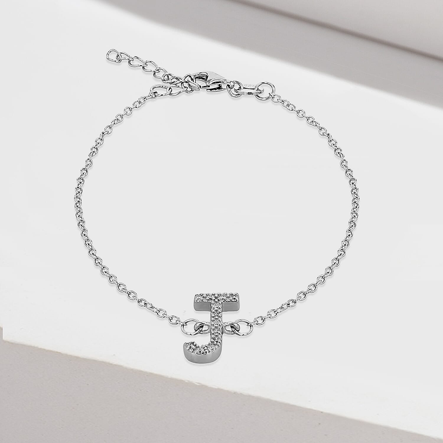 Cubic Zirconia  Bracelet (Size - 7.5) in Rhodium Overlay Sterling Silver 0.06 ct  0.055  Ct.